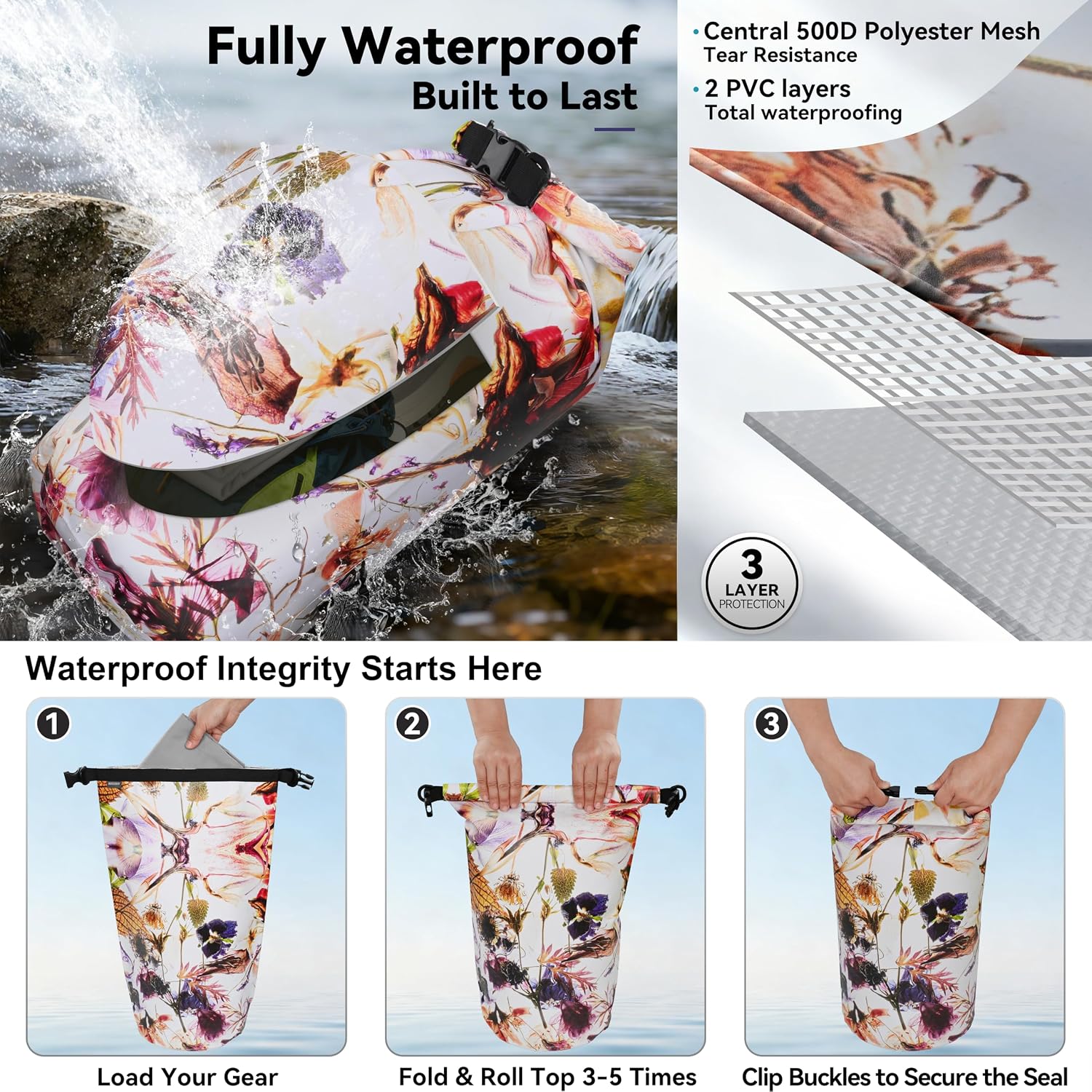 MARCHWAY Floating Waterproof Dry Bag Backpack 5L/10L/20L/30L/40L, Roll Top Sack Keeps Gear Dry for Kayaking, Rafting, Boating, Swimming, Camping, Hiking, Beach, Fishing
