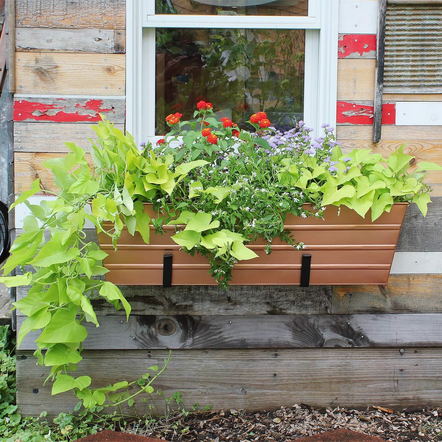 Achla Designs Galvanized Window Flower Box Planter-Green-Medium (24" L x 9.5" W x 7.5" H)