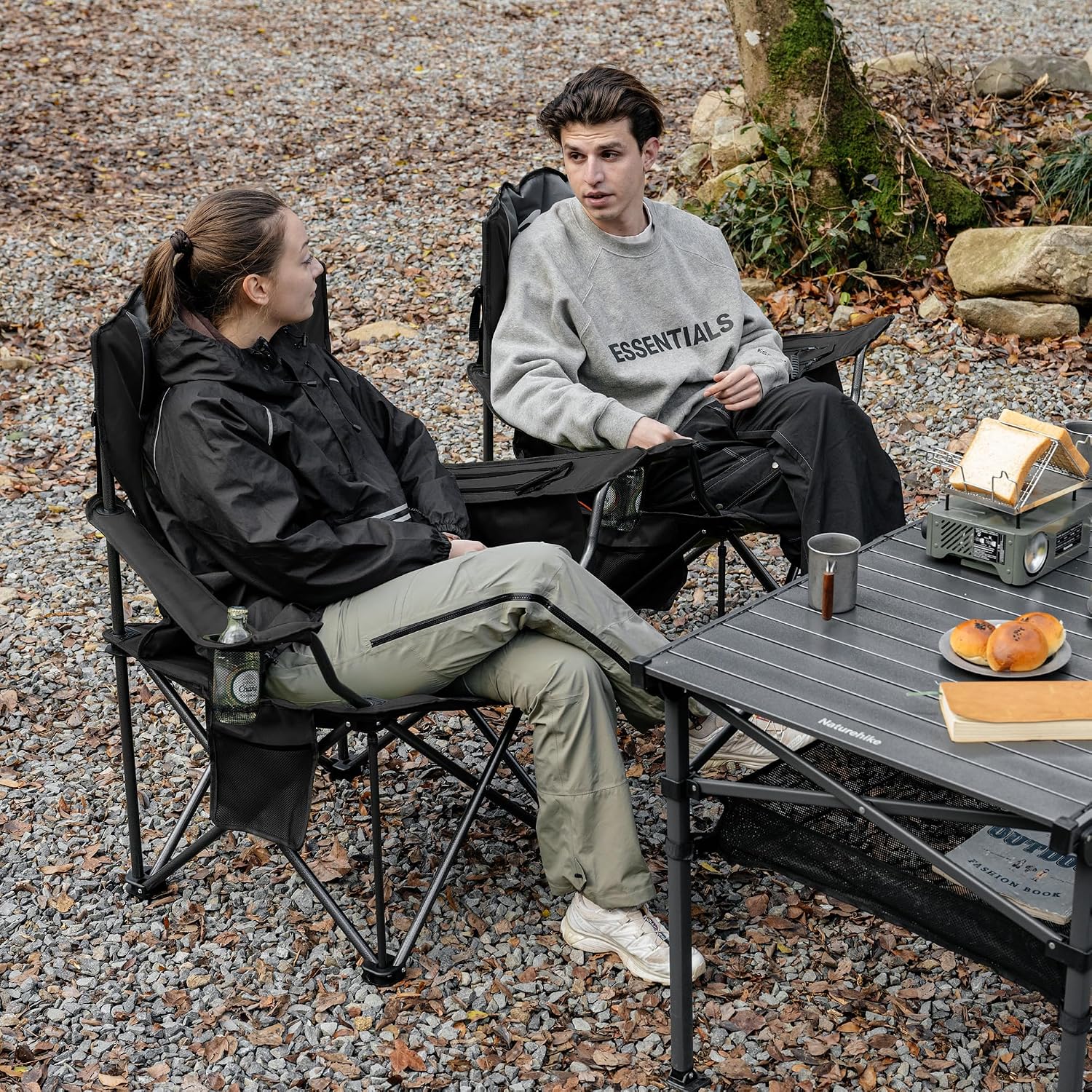 Naturehike Oversized Camping Chair with Cooler Bag, Heavy Duty Lawn Chair Support 450 LBS, Portable Padded Outdoor Folding Chair, 2 Pack