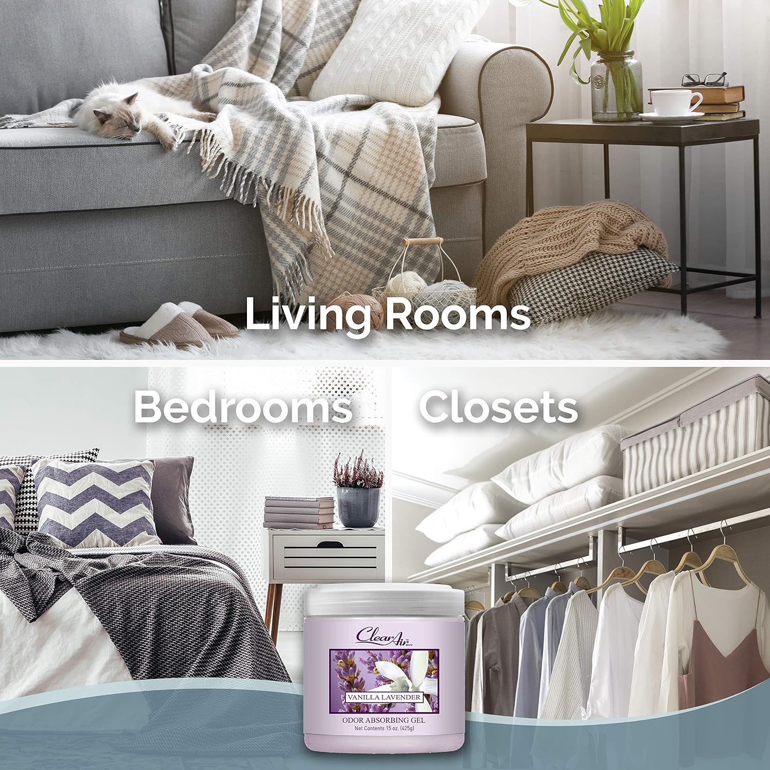 Clear Air 15oz Gel Odor Eliminator - Absorb & Remove Strong Odors from Pets, in Bathrooms, Basements, Garage, Cars, RVs & Boats - Eliminate Tough Odors with Essential Oils (Spring Rain, 2-Pack)
