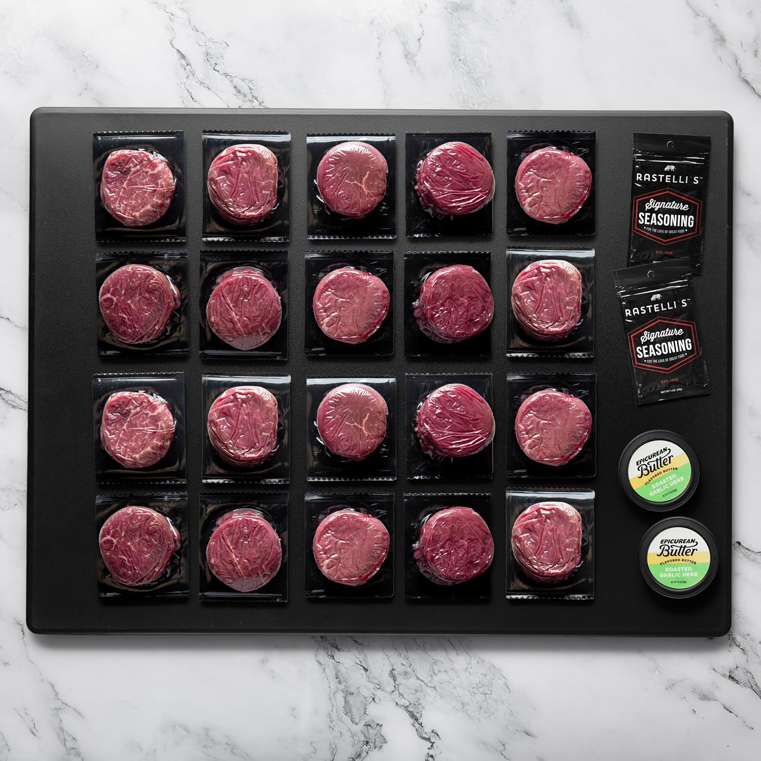 Rastelli's Black Angus Beef Filet Mignon Steaks (10 ct) 5 oz Portions, With Butter, 3.125 lbs. Total