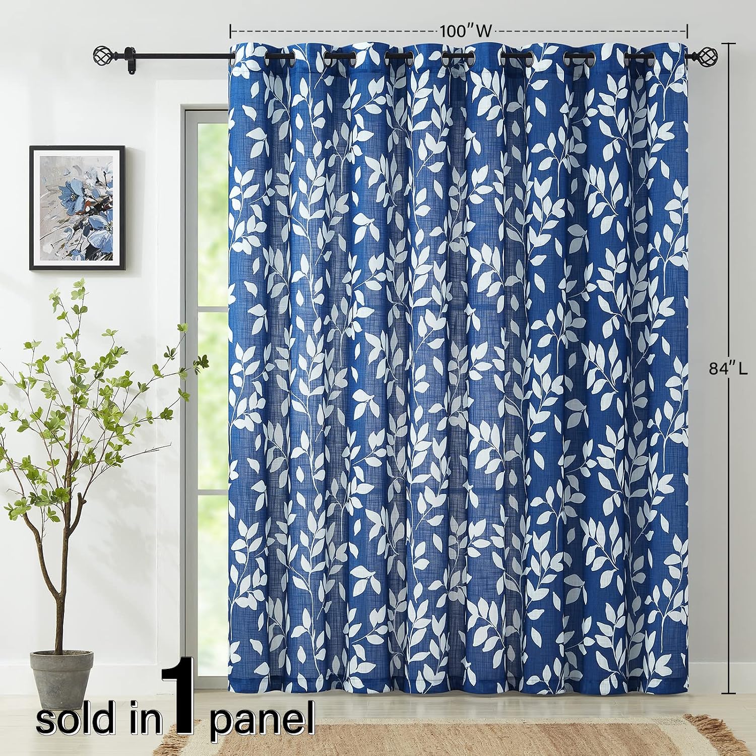 Leaf Semi Sheer Curtains for Bedroom Living Room 52x72" Taupe White Print 2