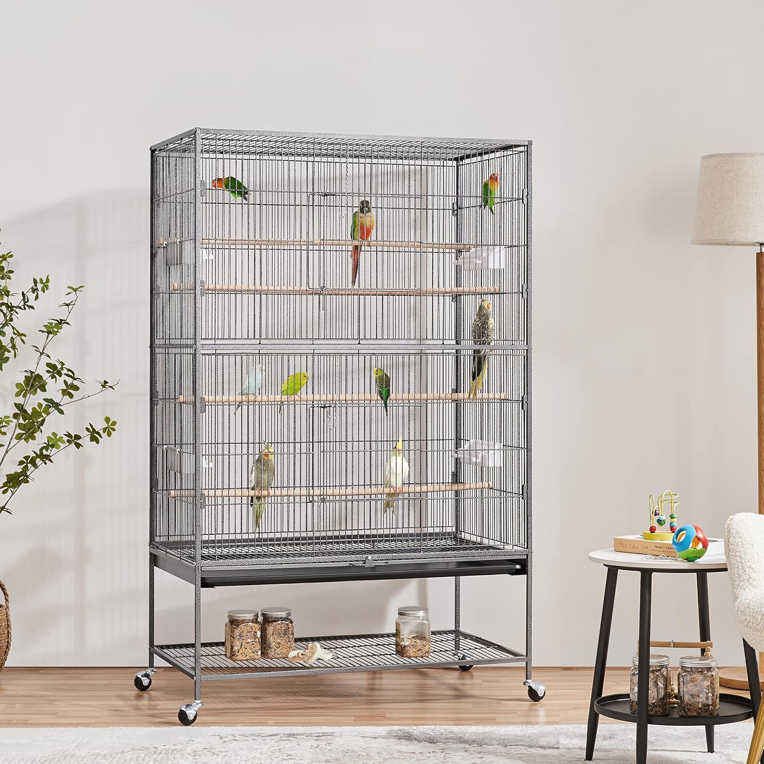 Topeakmart Wrought Iron Large Flight Parrot Bird Cage with Rolling Stand for Multiple Parakeets Conure Cockatiel Cage