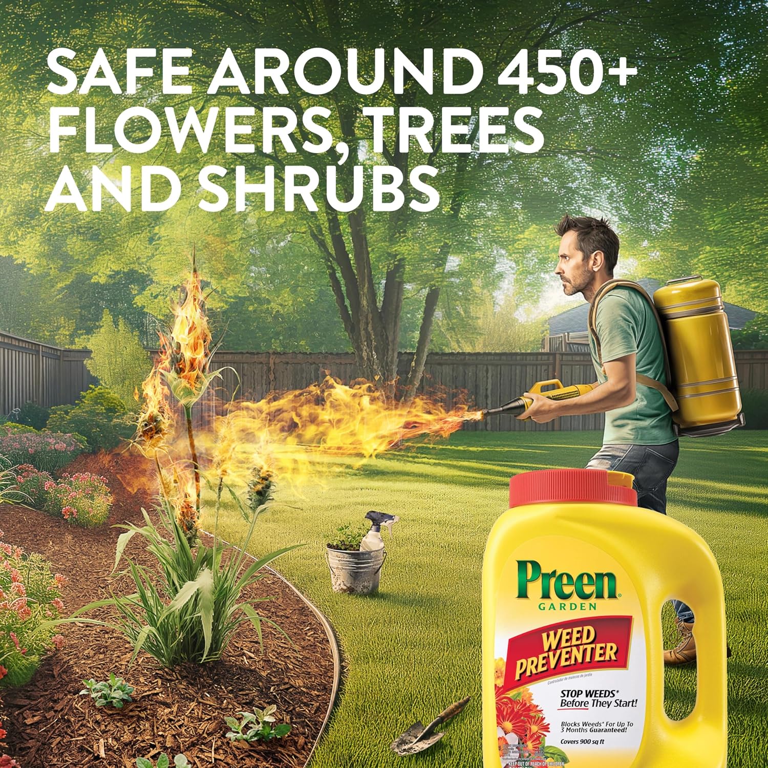 Preen Garden Weed Preventer 16 lb. Drum, Covers 2,560 sq. ft. | Pre Emergent Weed Control for Flower and Vegetable Gardens - Prevents weeds up to 3 months - Safe for use around 200 plants