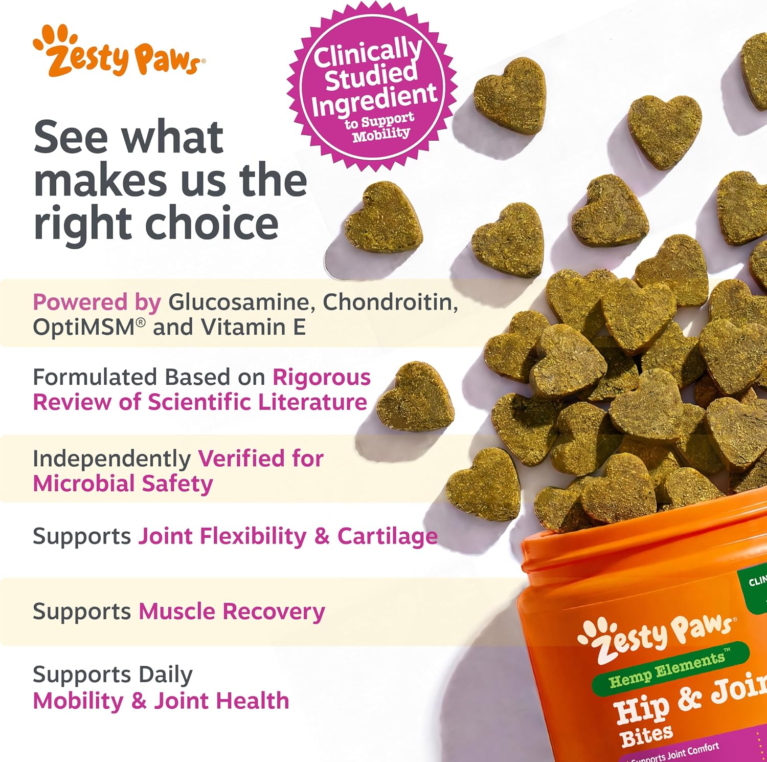 Zesty Paws Hip and Joint Supplement for Dogs - Glucosamine with Chondroitin, MSM, Vitamins C and E Dog Joint Relief - Mobility Bites Duck – 90 Count