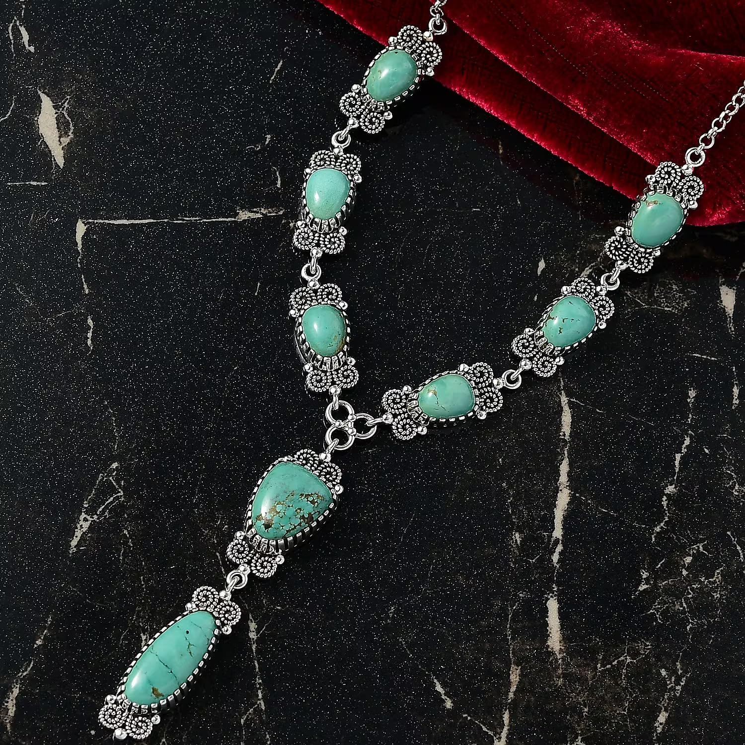 Artisan Crafted Turquoise 27.50 ctw Necklace 18 Inches in Sterling Silver