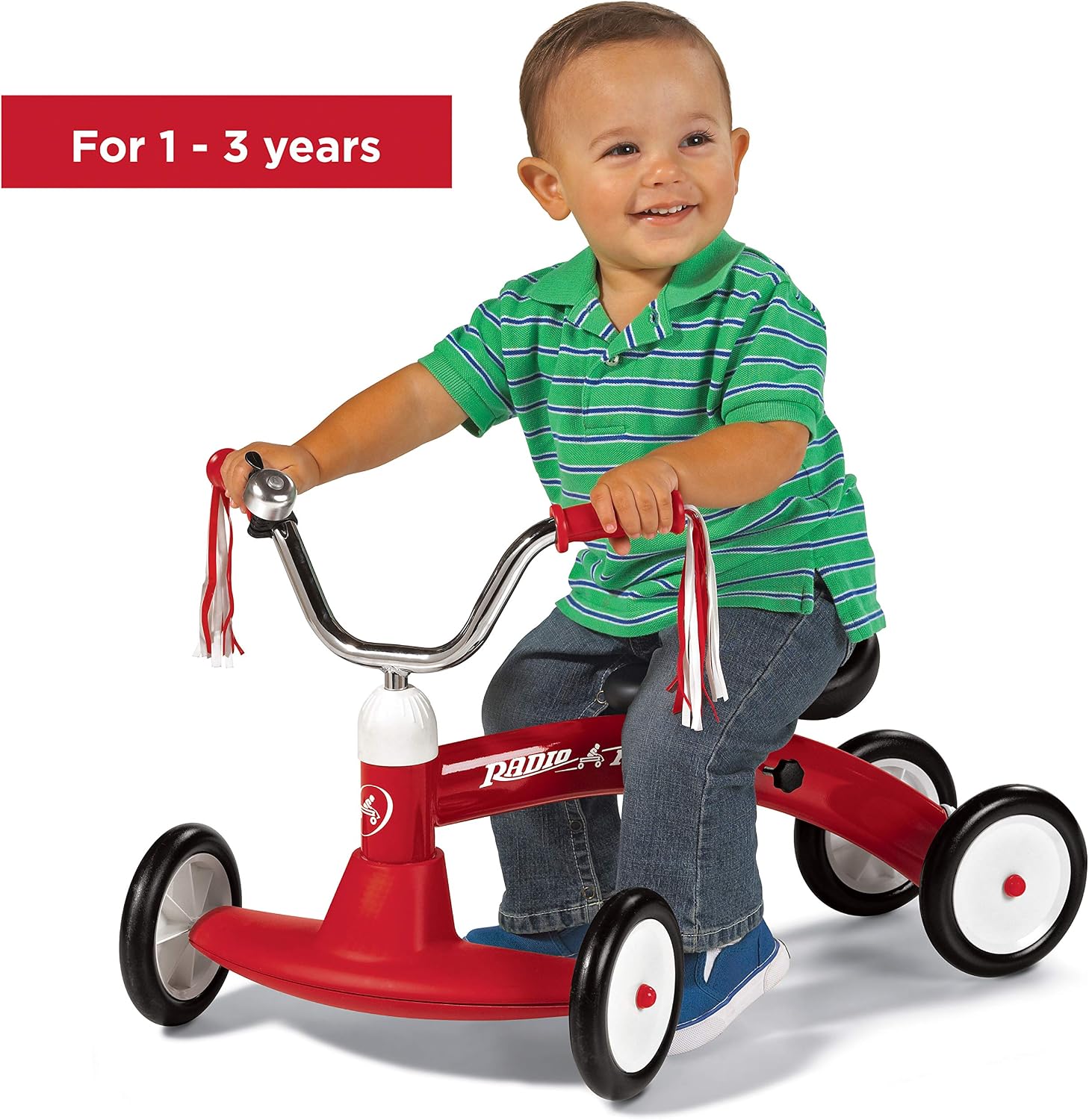 Radio Flyer Scoot About Ride On, Toddler Ride On Toys, for Toddlers 1-3 | Adjustable Seat, Stable Wide-Set Front Wheels, Clear Kick Path