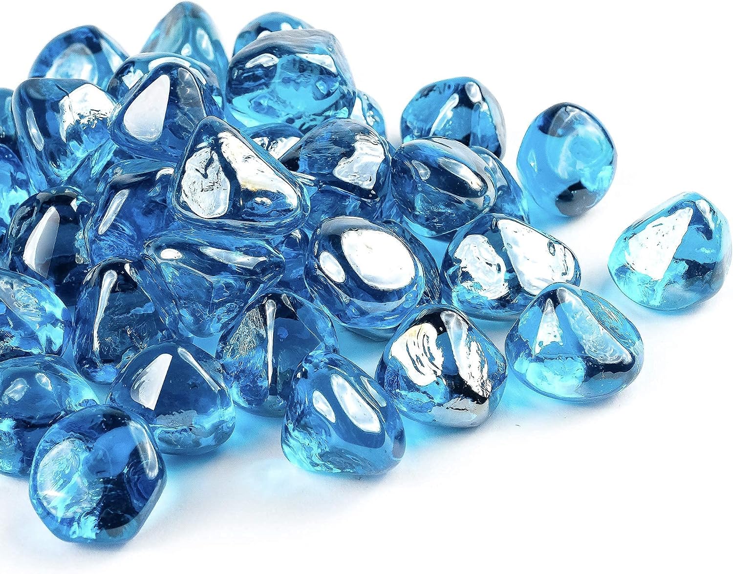 Fire Glass Diamond 1 Inch Fire Pit Glass Rocks for Propane or Gas Fire Pit （10 Pounds Margarita Azura Blue ） Gift Package
