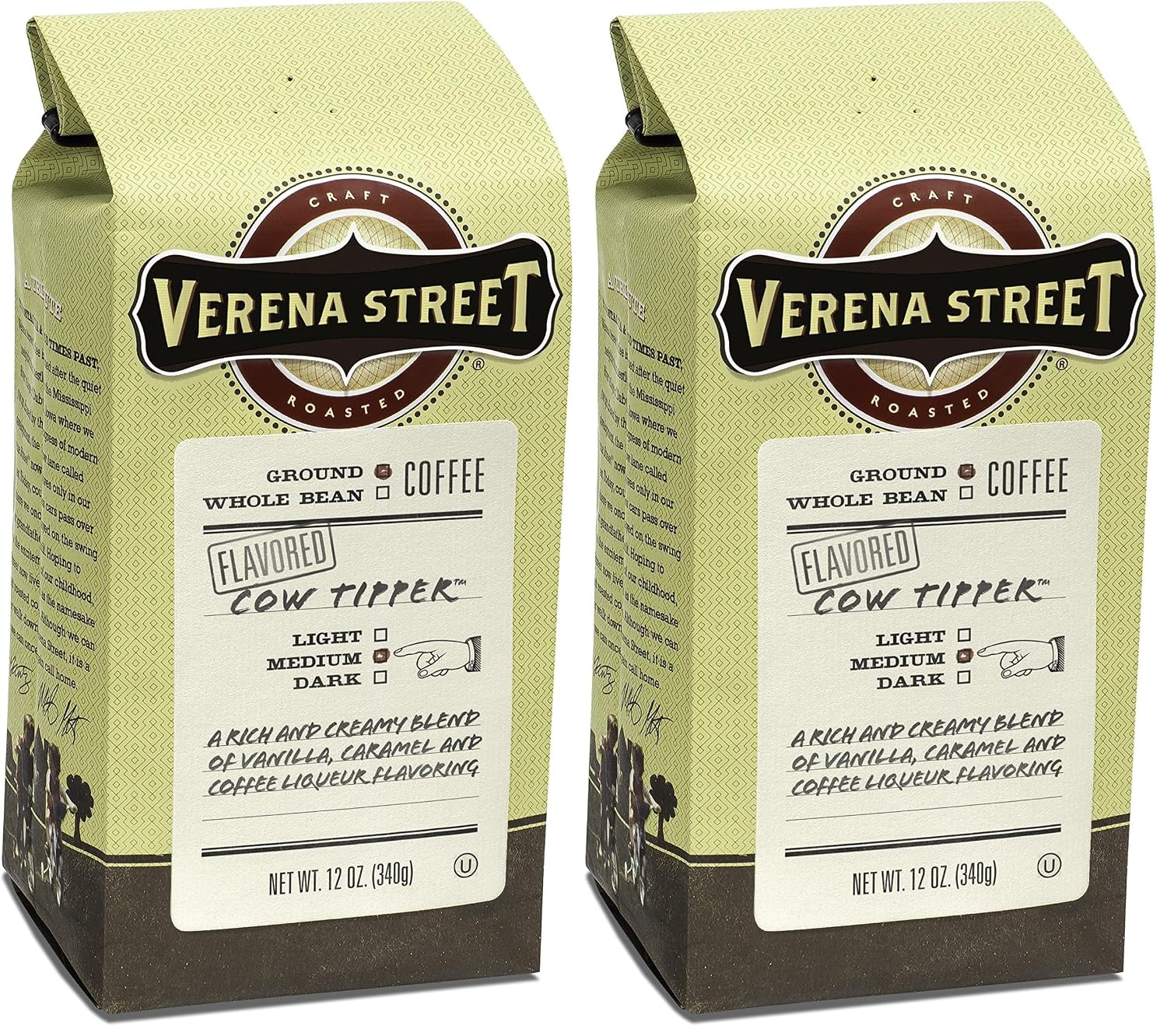 Verena Street 12 Ounce Flavored Ground Coffee, Mississippi Grogg, Medium Roast, Rainforest Alliance Certified Arabica Coffee