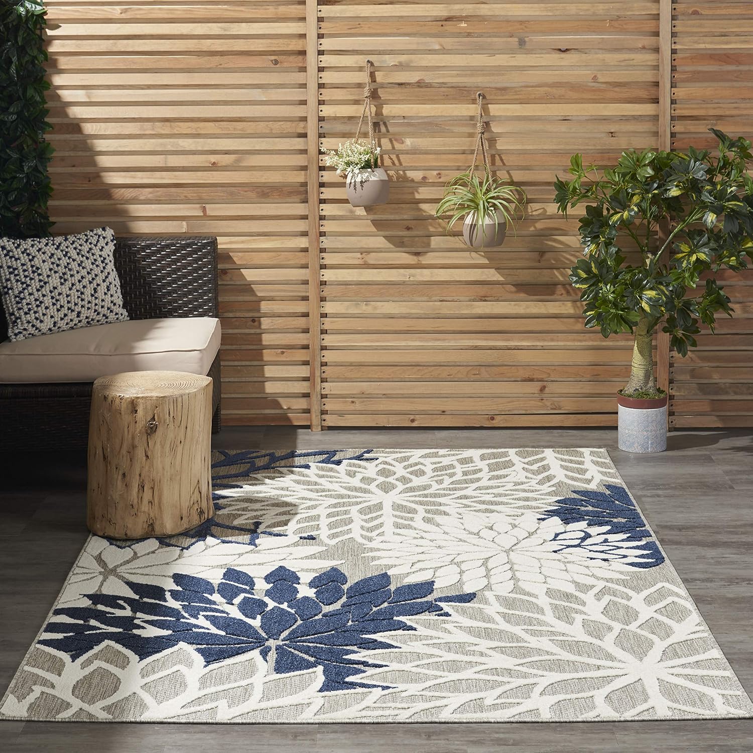Nourison Home Aloha Indoor/Outdoor Black White 2'8" x 4' Area Rug, Tropical, Botanical, Easy Cleaning, Non Shedding, Bed Room, Living Room