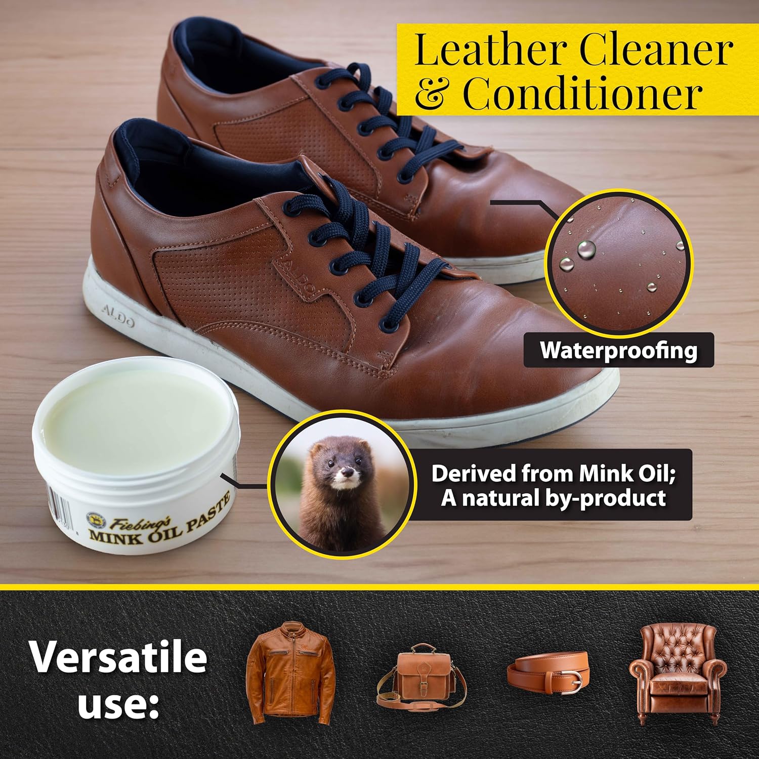 Fiebing's Mink Oil for Leather Boots (6 oz) - Leather Cleaner & Conditioner - Waterproof, Preserve, Soften All Smooth Leathercraft & Vinyl - Prevents Salt Stains - Use On Couch, Shoe, Purse & Belt