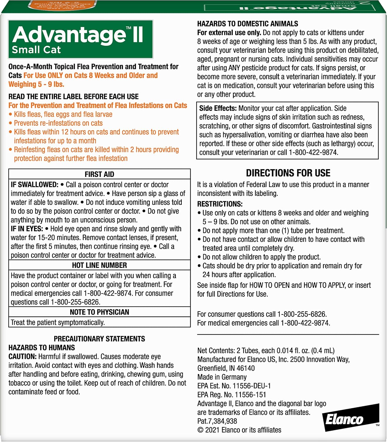 Advantage II Small Cat Vet-Recommended Flea Treatment & Prevention | Cats 5-9 lbs. | 6-Month Supply