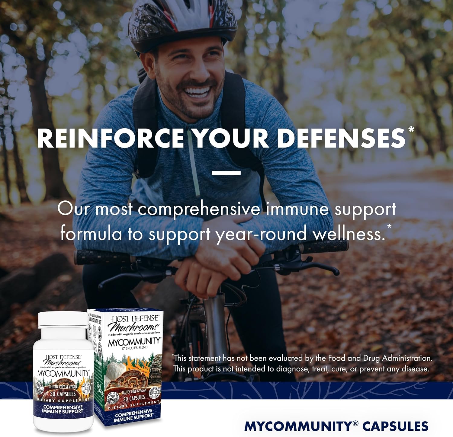 Host Defense MyCommunity Capsules - 17 Species Blend Mushroom Supplement for Immune Support - Herbal Aid with Lion's Mane, Reishi. Chaga, Cordyceps, Turkey Tail & More - 120 Capsules