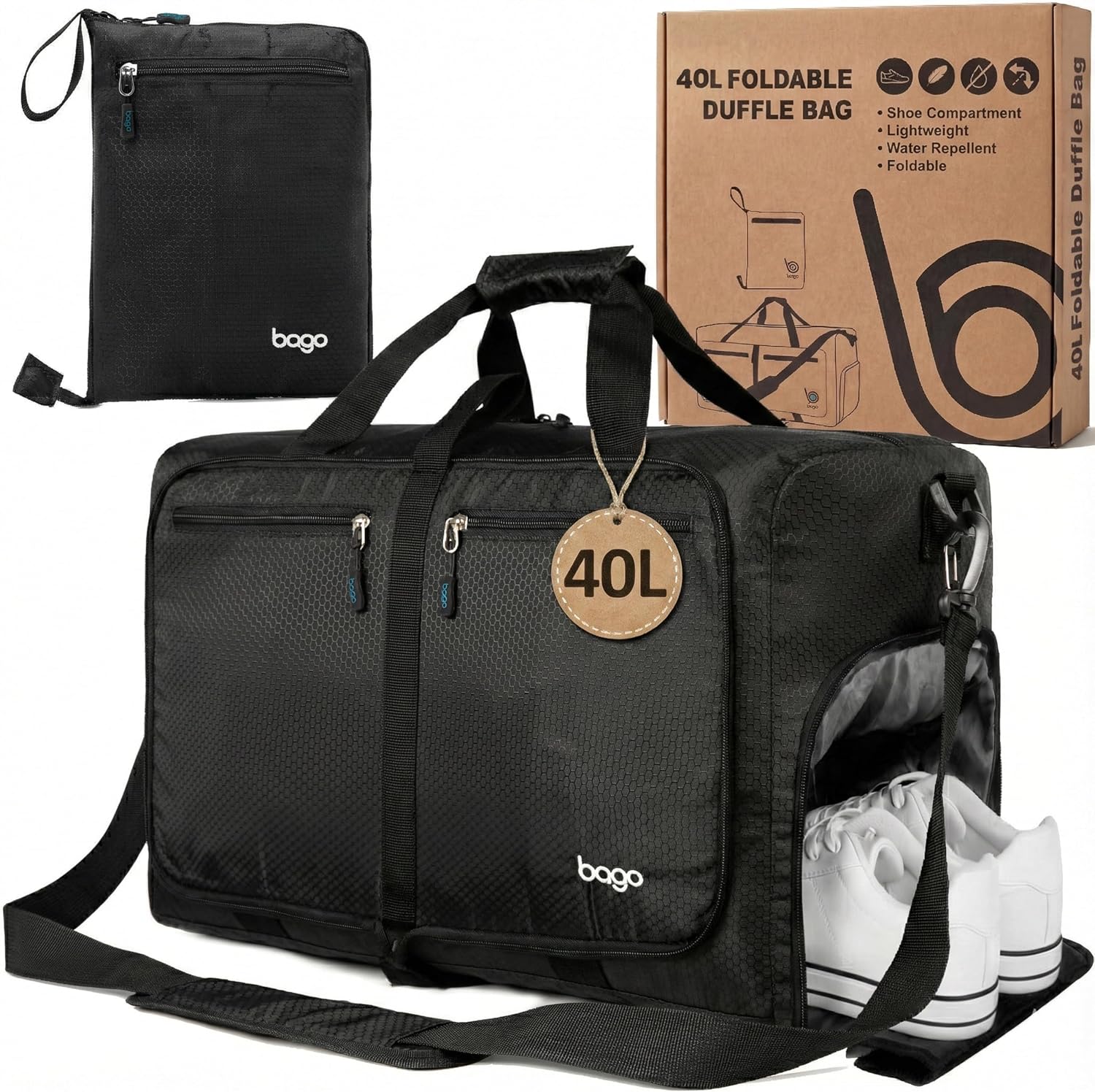 Bago Large Duffle Bag for Travel Women & Men. Durable Lightweight Foldable Travel Duffel Bags For Traveling Women. 80L Duffle Bags For Overnight Bag With Shoe Compartment Collapsible Weekender duffel