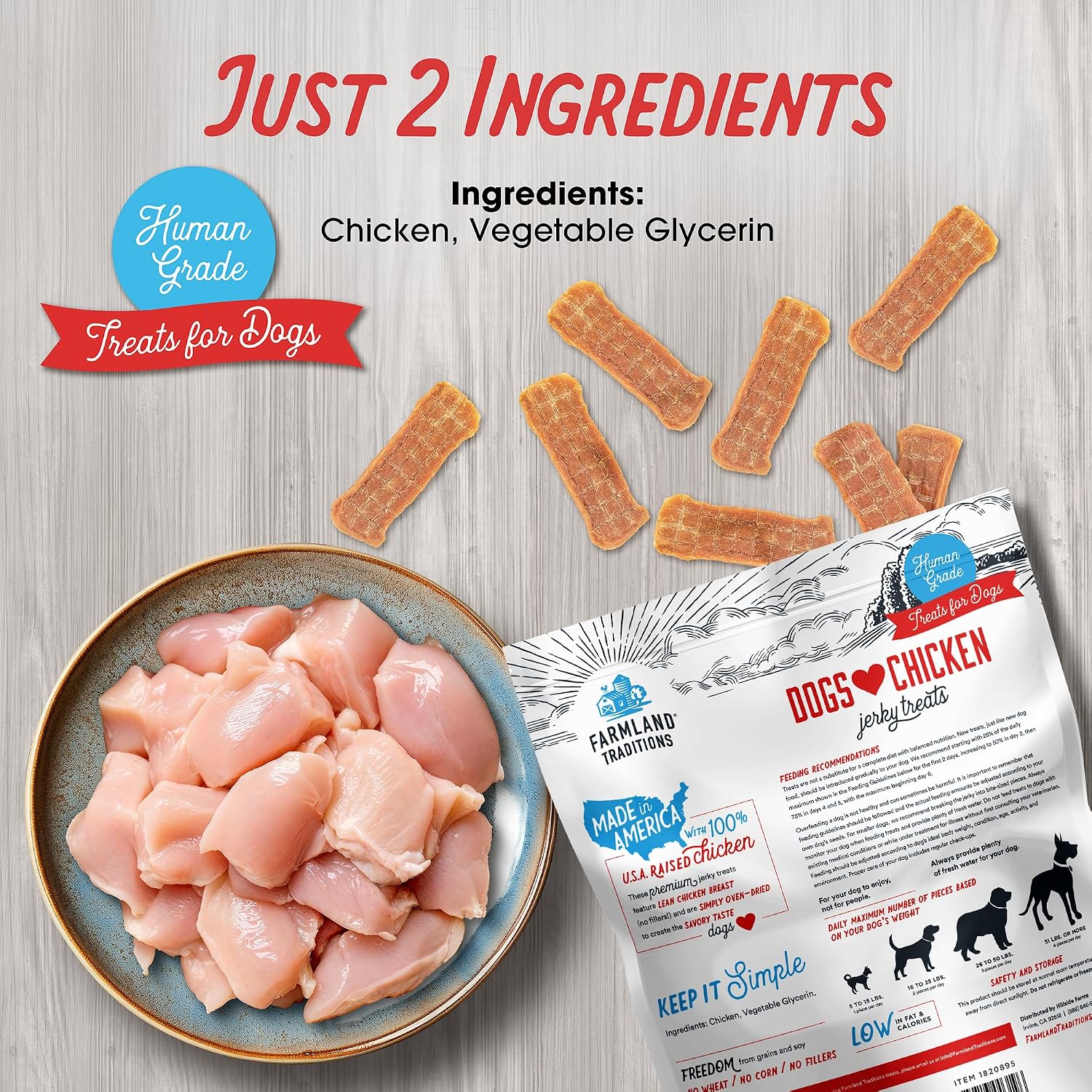Farmland Traditions Filler Free Dogs Love Chicken Premium Jerky Treats for Dogs, 3 lb. Bag