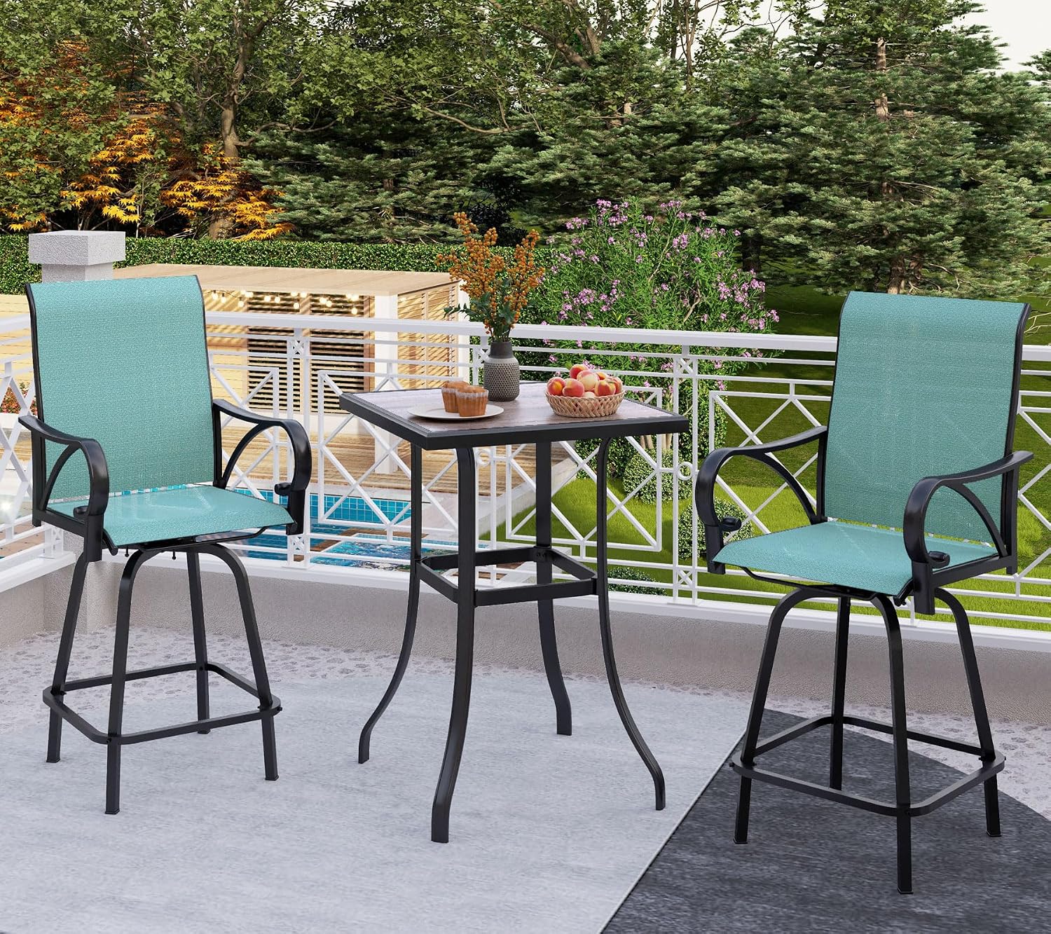 PHI VILLA Bar Height Patio Table and Chairs Set for 2