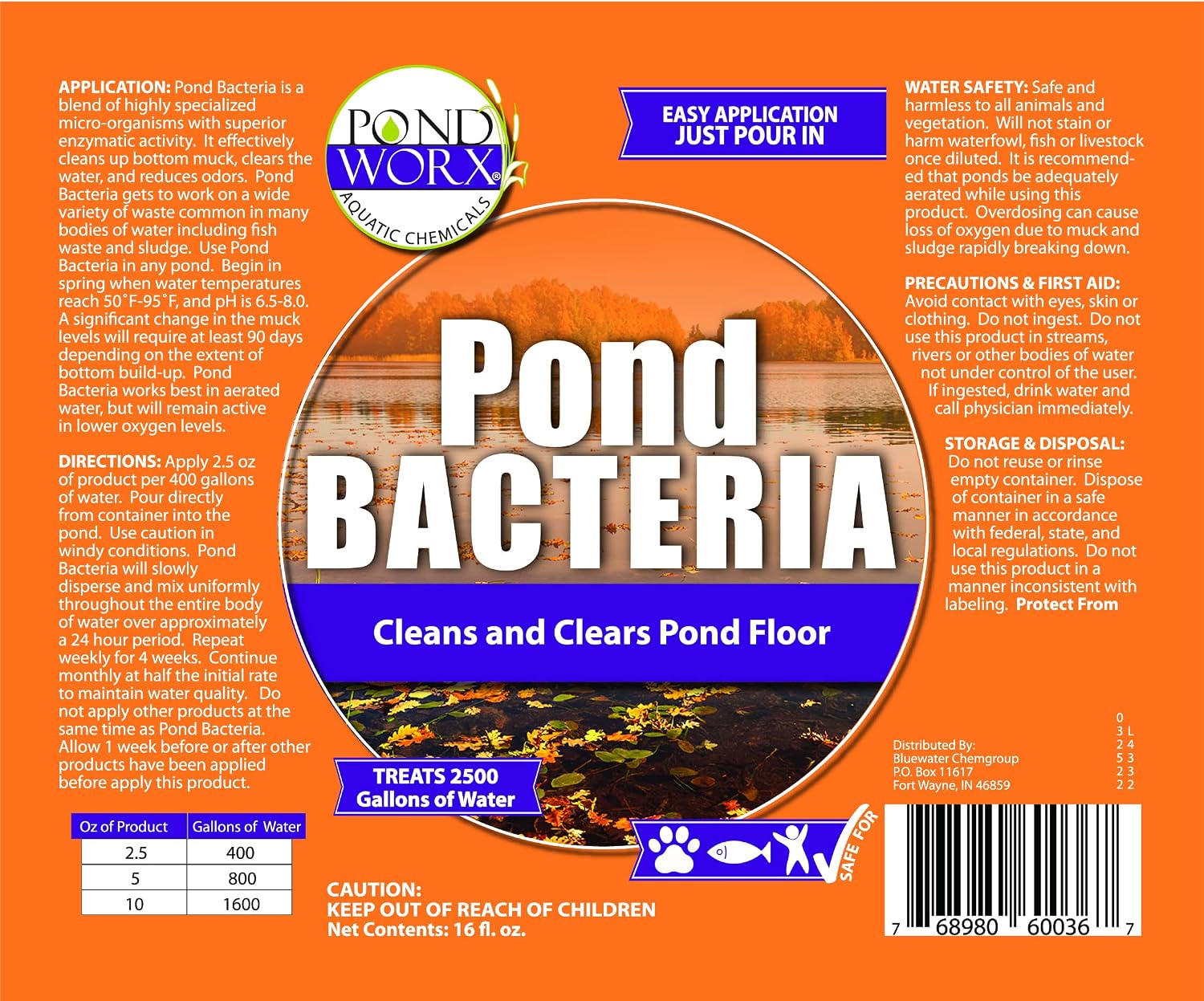 PondWorx Pond Bacteria - Formulated for Large Ponds, Water Features and Safe for Koi - Gallon
