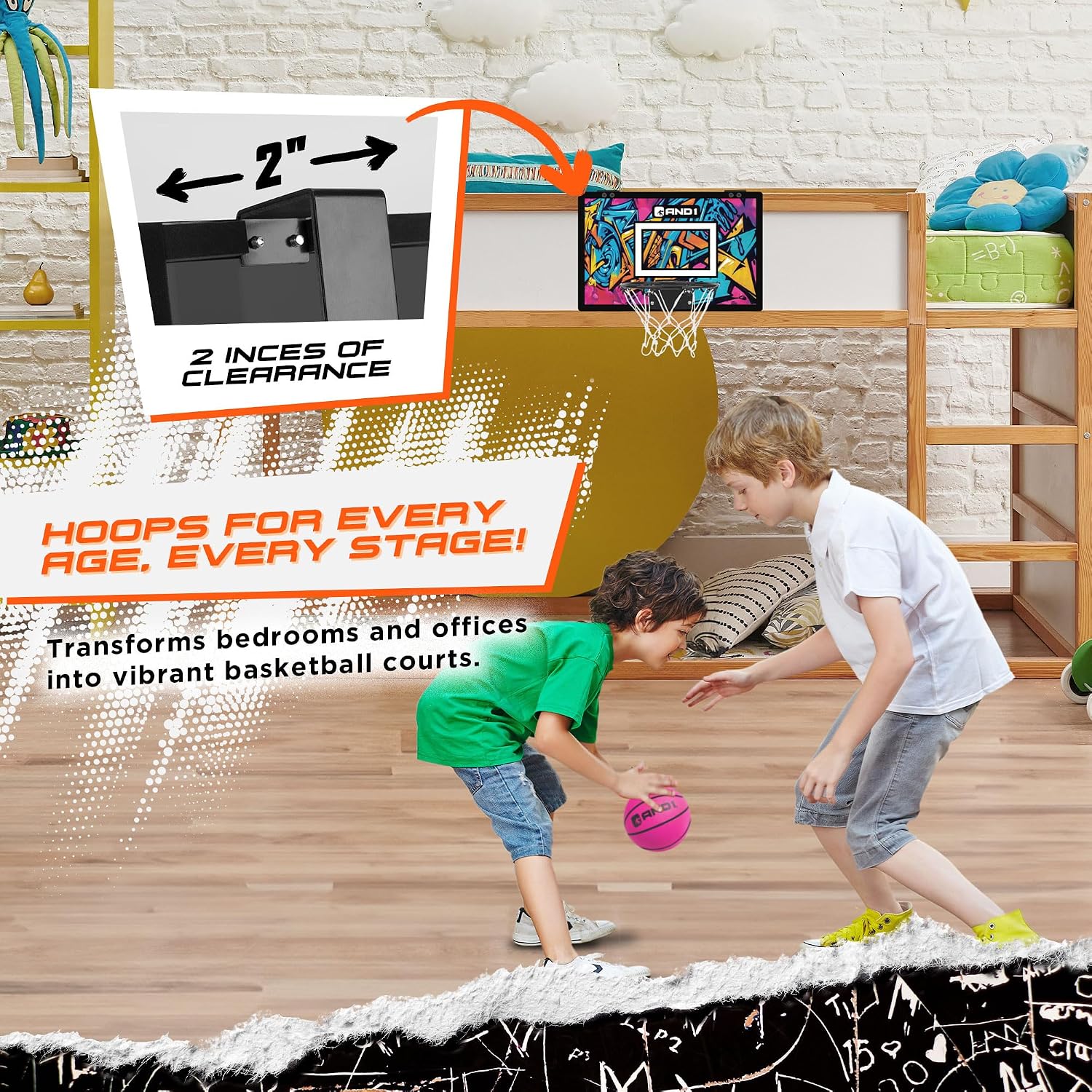 AND1 Over the Door Mini Basketball Hoop: 18x12 Shatterproof Backboard, 2 Mini Basketballs