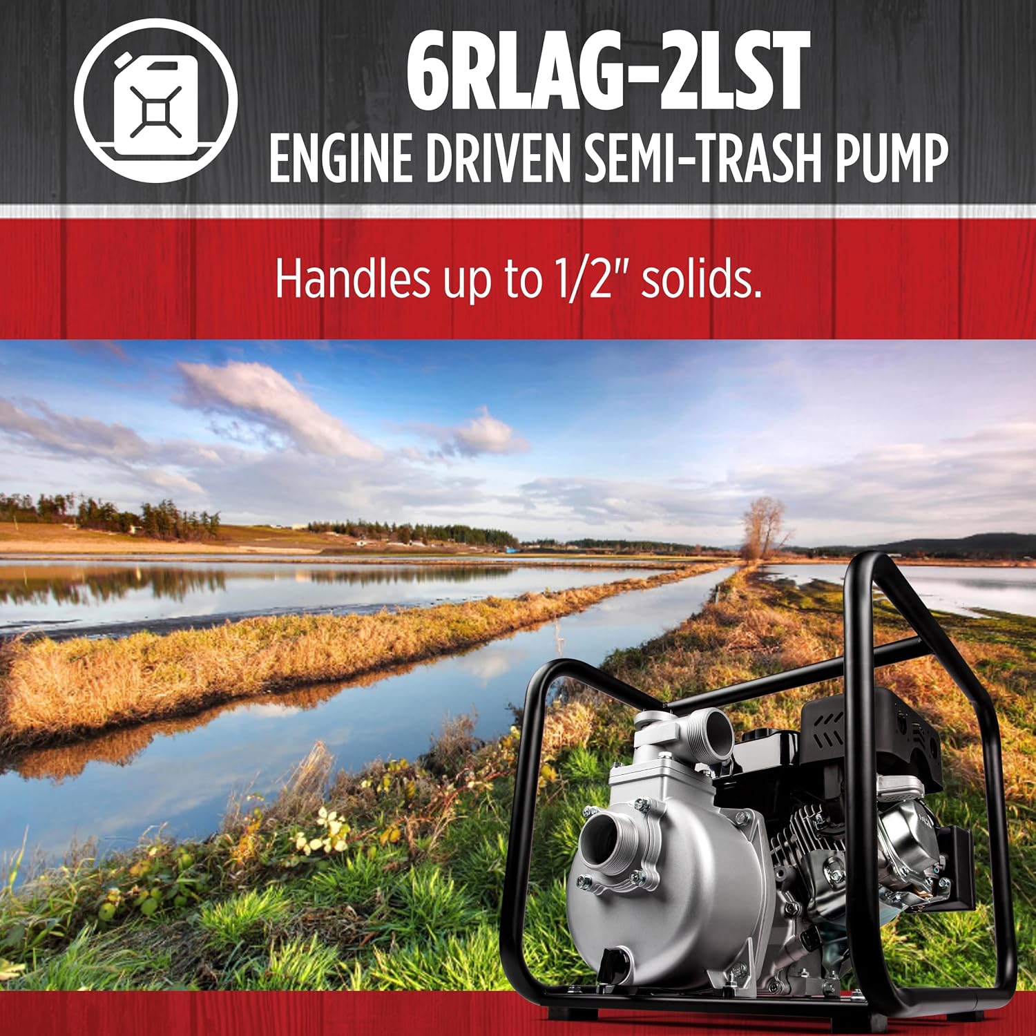 Red Lion 6RLAG-2LST Semi-Trash Gas Powered Transfer Pump, 150 GPM, 208cc