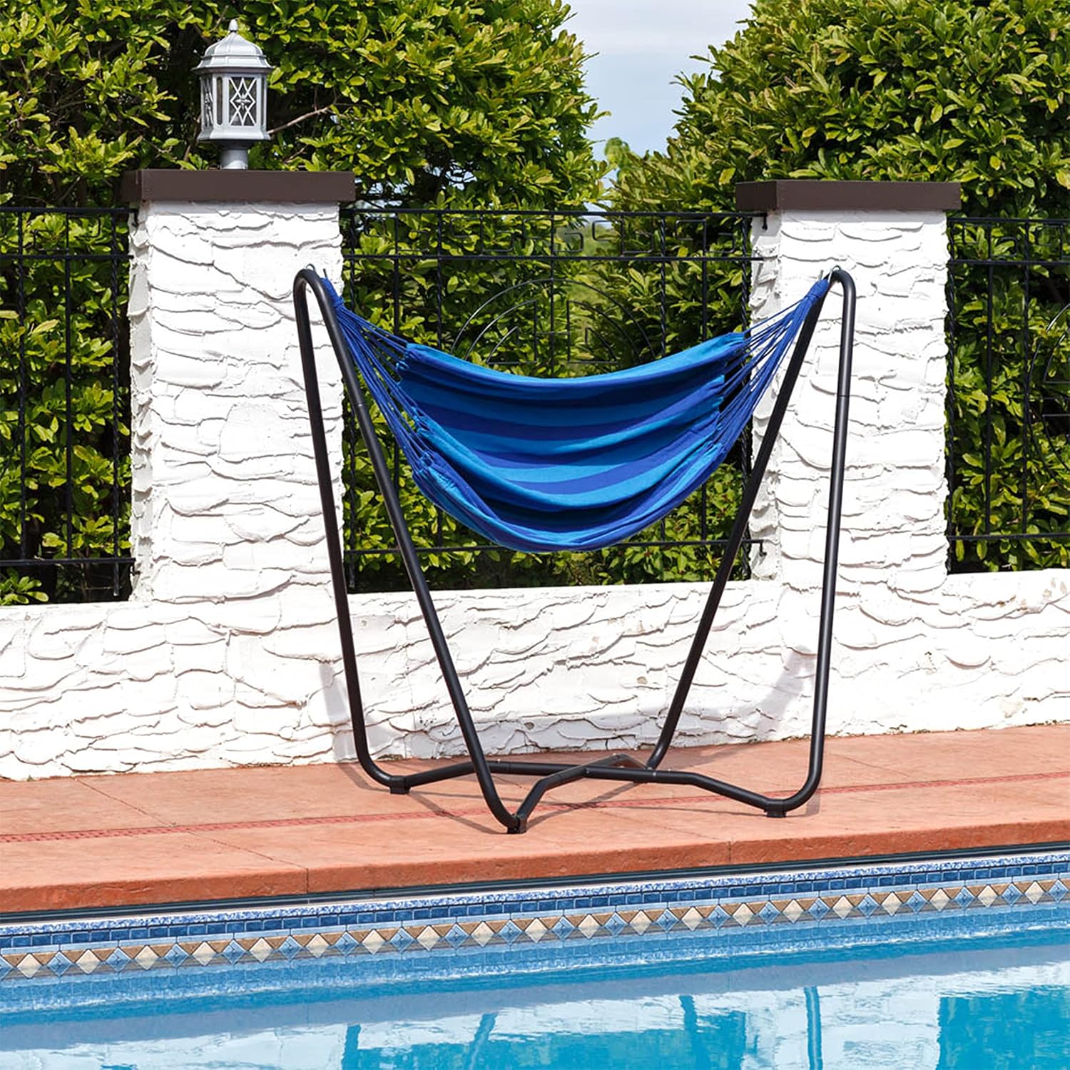 Sunnydaze Hanging Hammock Chair with Stand, Sunset | Space-Saving, Indoor or Outdoor Use, 330-Pound Capacity, Powder-Coated Steel Construction