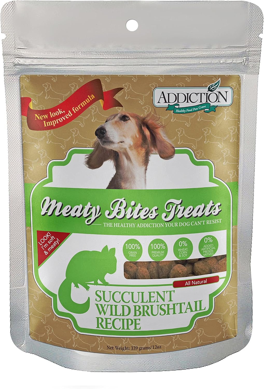 Addiction Venison Recipe Meaty Bites, All Natural Free Range Grain Free High Meat Dog Treats, 4 Oz.