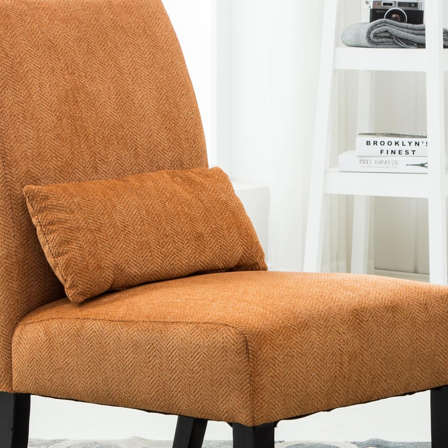 Roundhill Furniture Pisano Teal Blue Fabric Armless Contemporary Accent Chair with Kidney Pillow