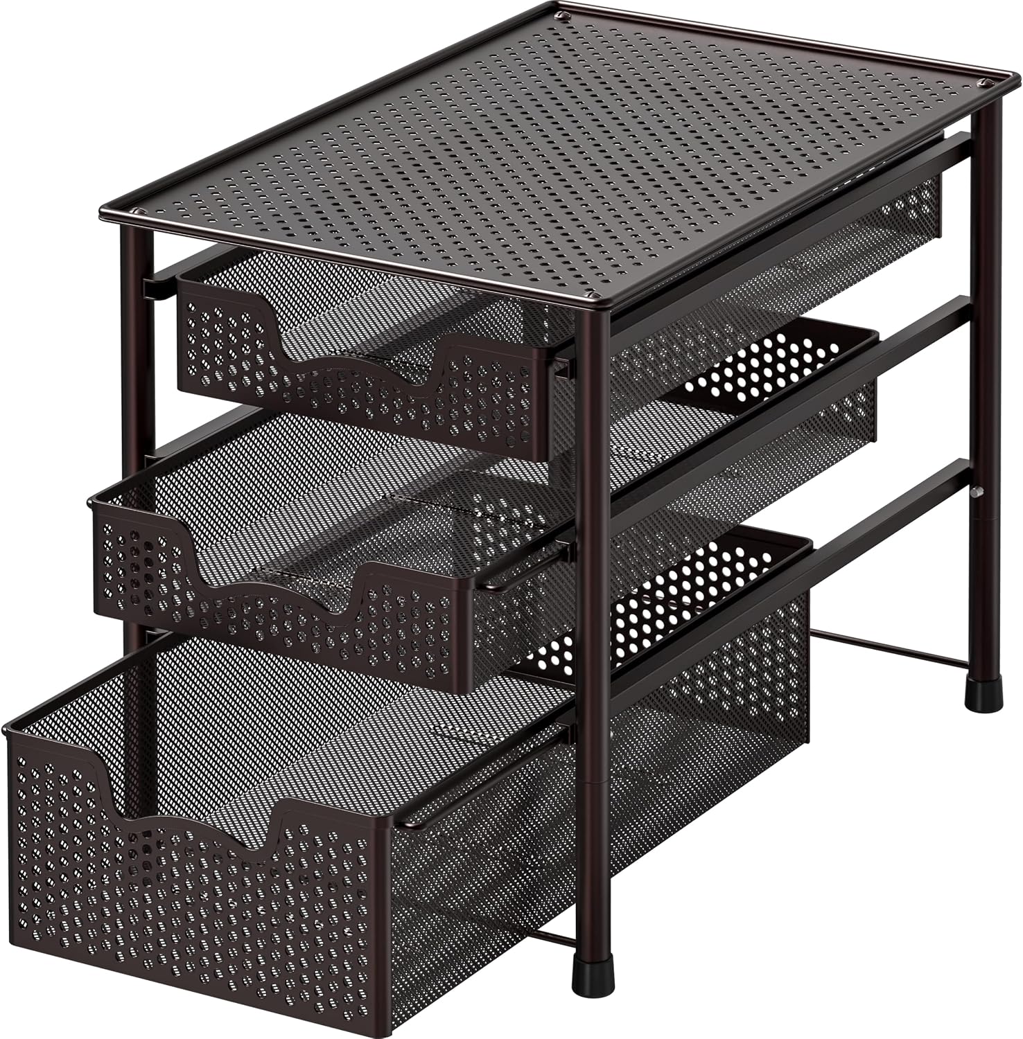 Simple Houseware Stackable 3 Tier Sliding Basket Organizer Drawer, Silver