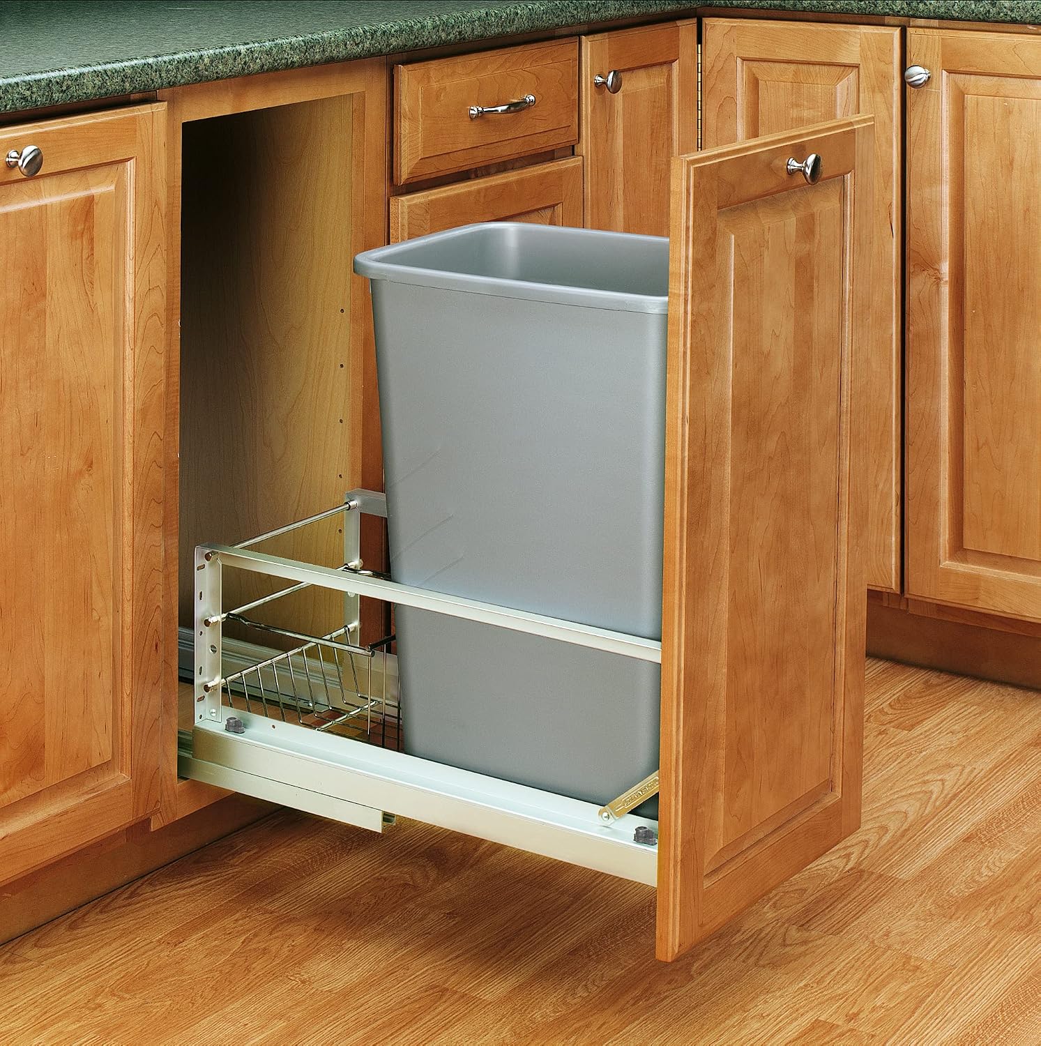 Rev-A-Shelf - 5349-18DM-217 - Double 35 Qt. Pull-Out Brushed Aluminum and Silver Waste Container