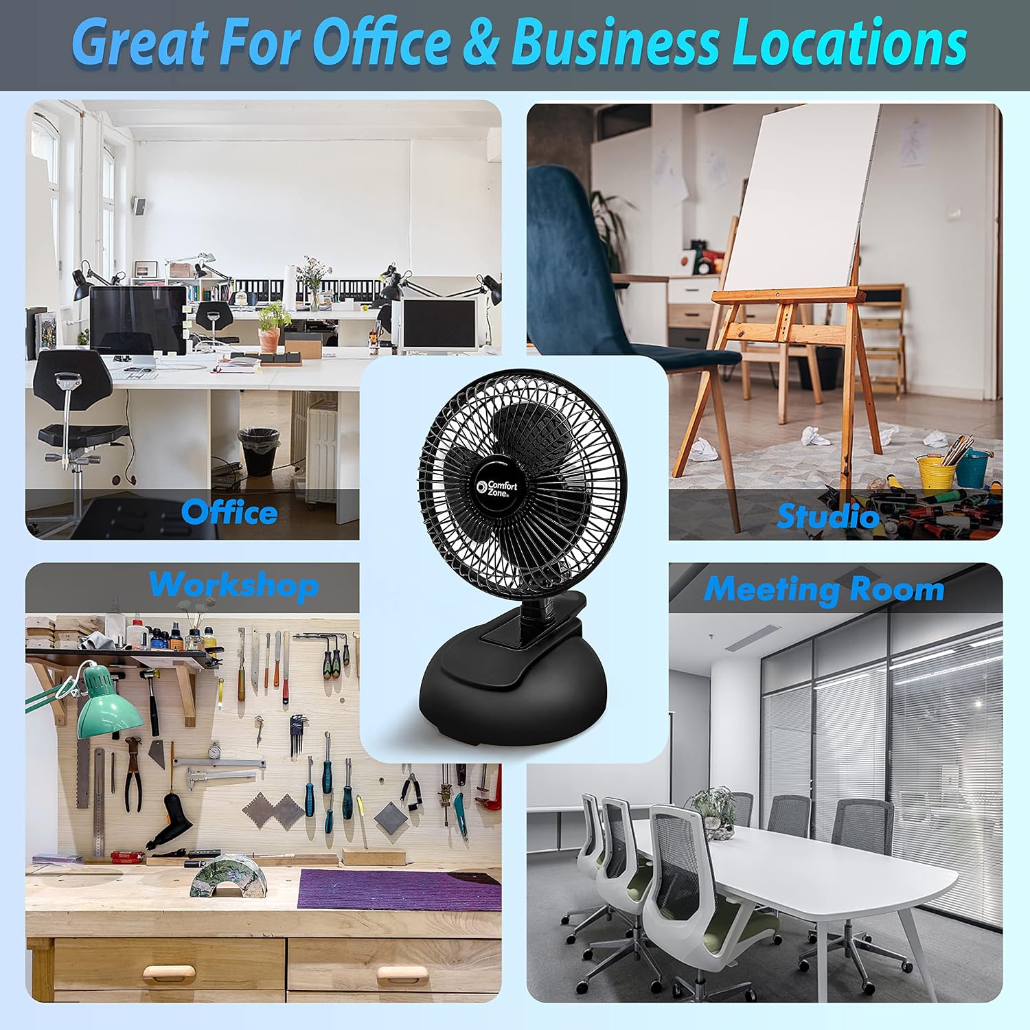 Comfort Zone CZ6XMWT 6” 2-Speed Combo Clip or Desk Fan with Removable Base, Strong Clamp for Firm Grip, Suitable for Bedroom, Office, or Dorm Room, White