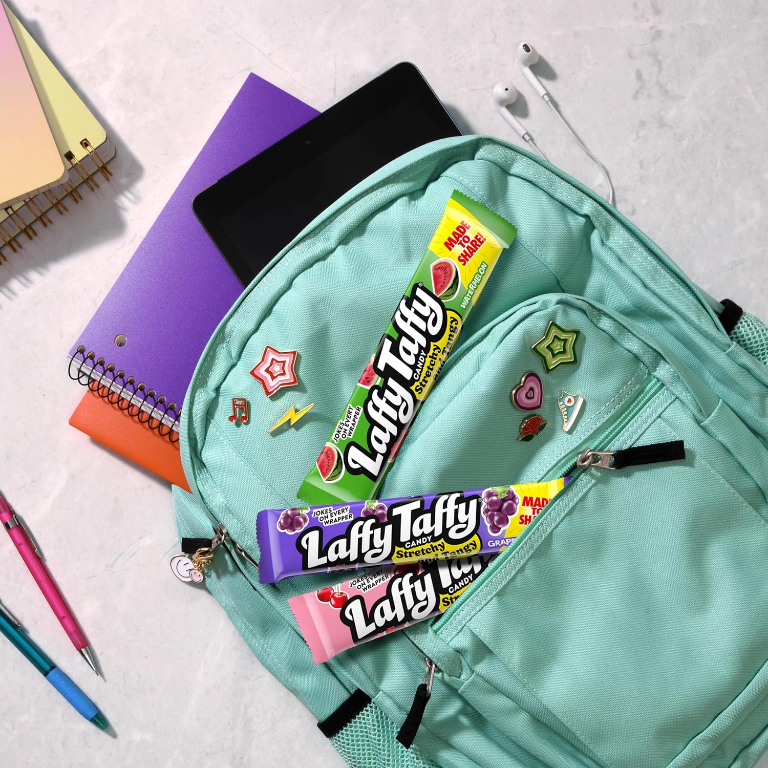 Laffy Taffy Variety Box, Grape Watermelon Cherry Chewy Candy, 1.5 oz, 24 Ct | Grape, watermelon, cherry stretchy tangy taffy, individually wrapped, jokes on wrapper, lunchbox, sharing