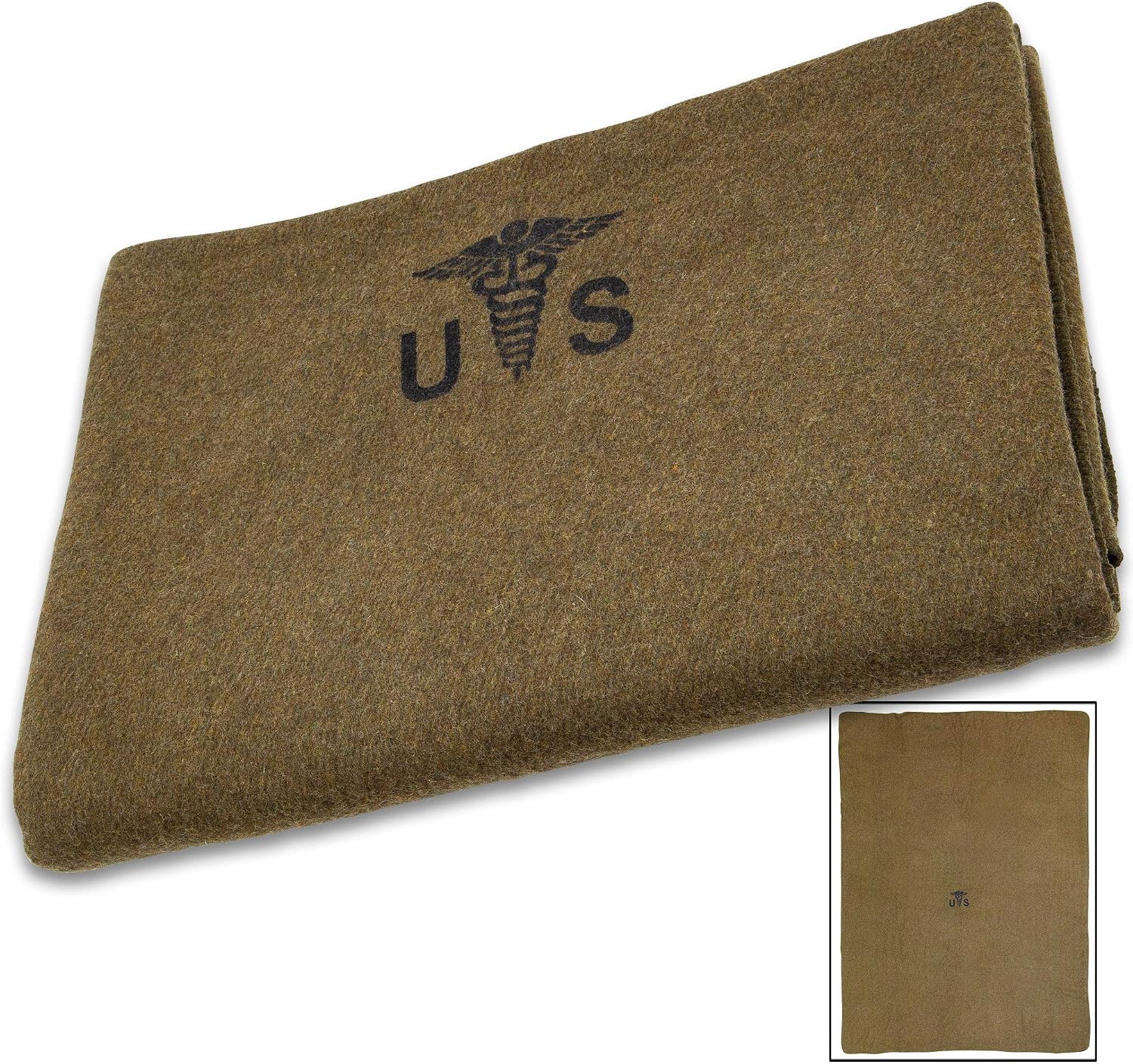 Reproduction US Army Medic Wool Blanket - Military Specs | 80% Wool Construction, Printed Logo, Great for Camping, Survival, Sporting Events
