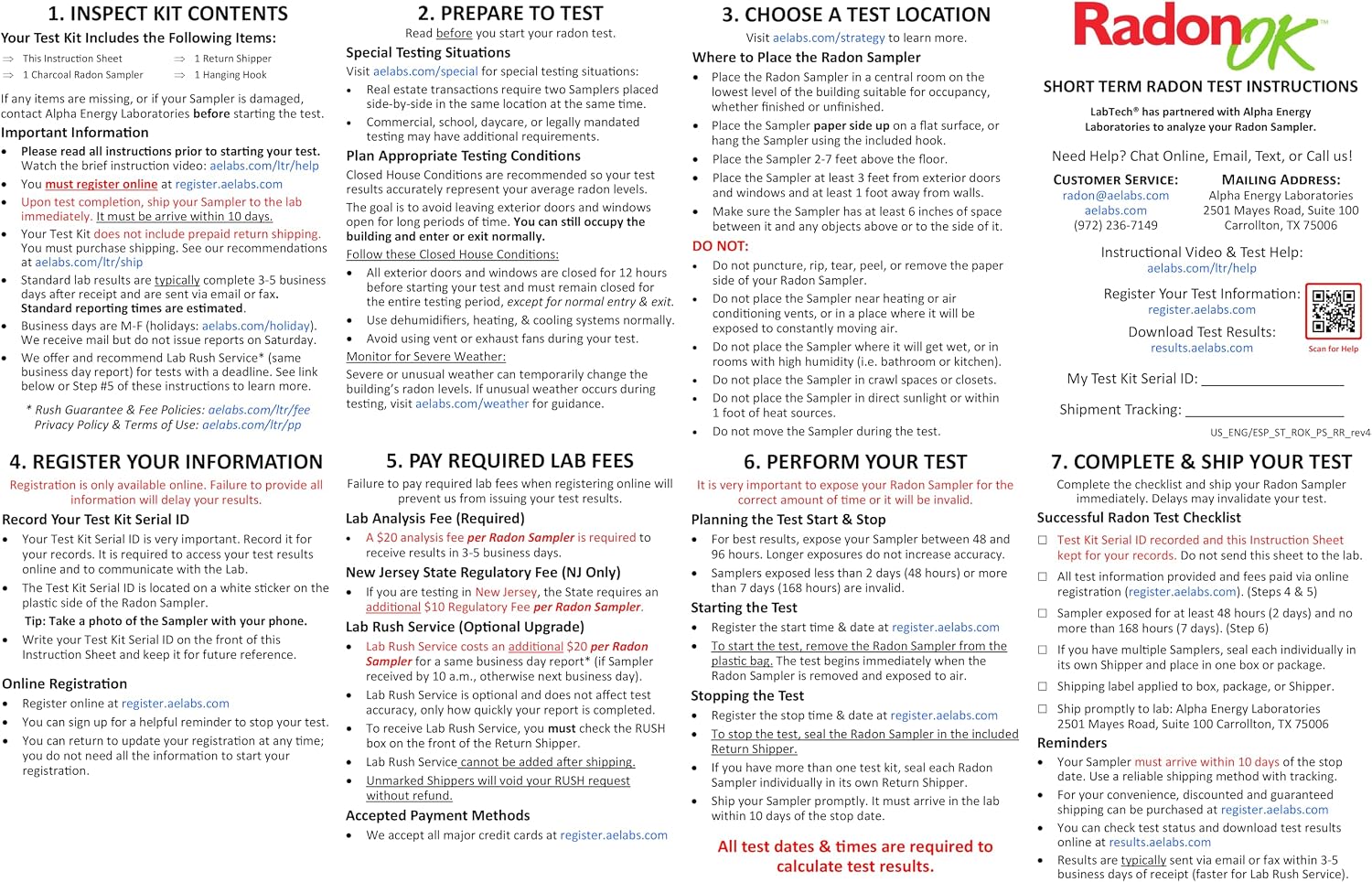 LabTech LT5110 Radon Test Kit