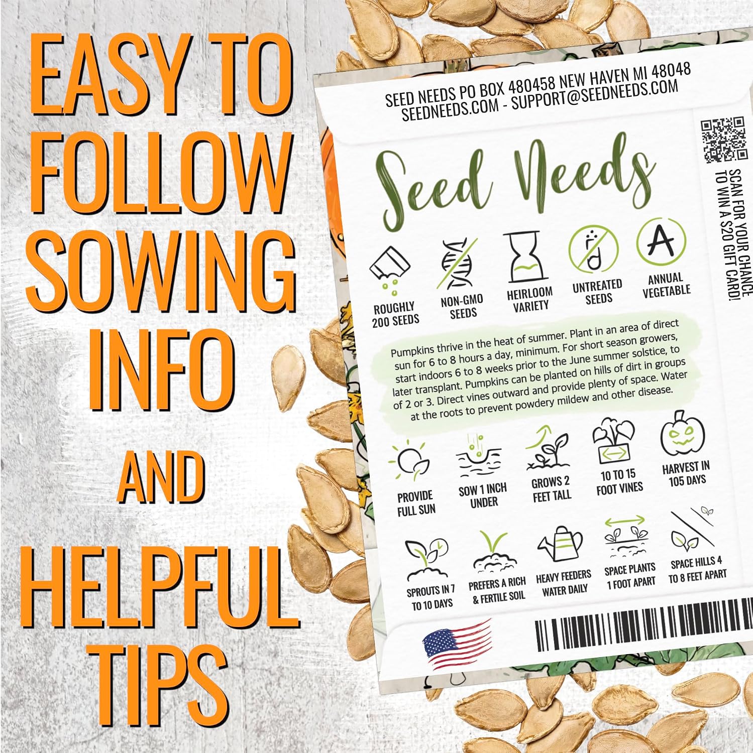 Seed Needs Pumpkin Seeds to Plant 100 Seeds Spooky Mix Non GMO Bulk Pack