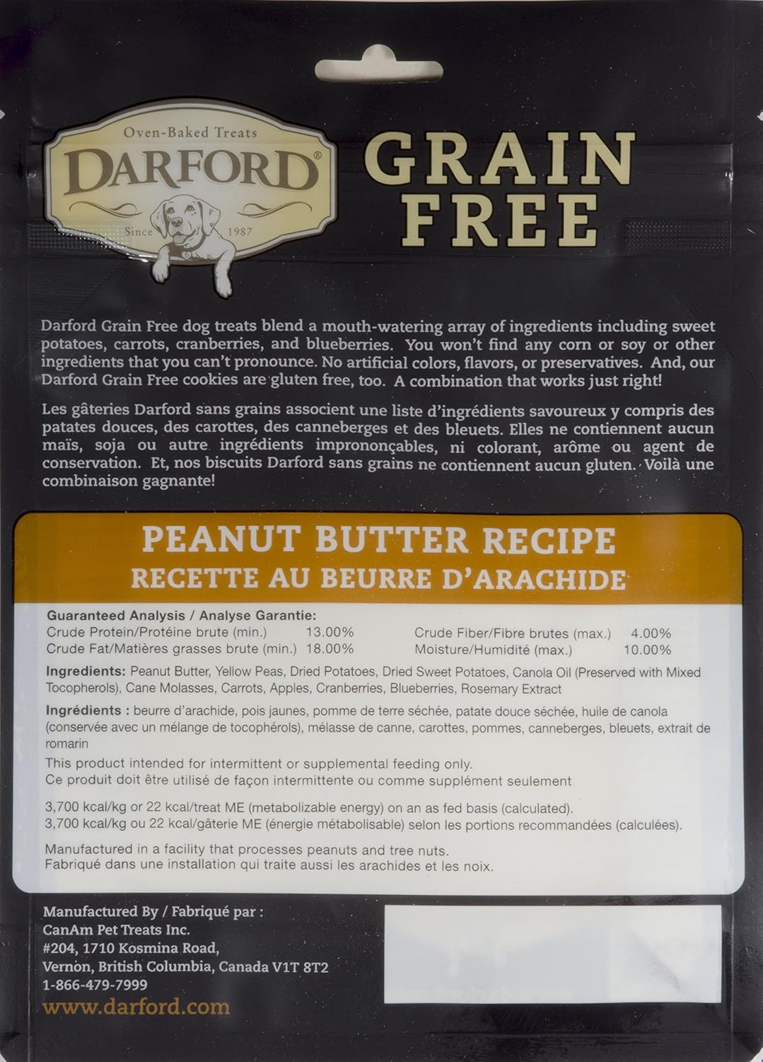 Darford Grain Free Peanut Butter Dog Treats – All Natural Crunchy Biscuits – No Corn, Soy or Wheat – Oven-Baked in Canada – High Protein