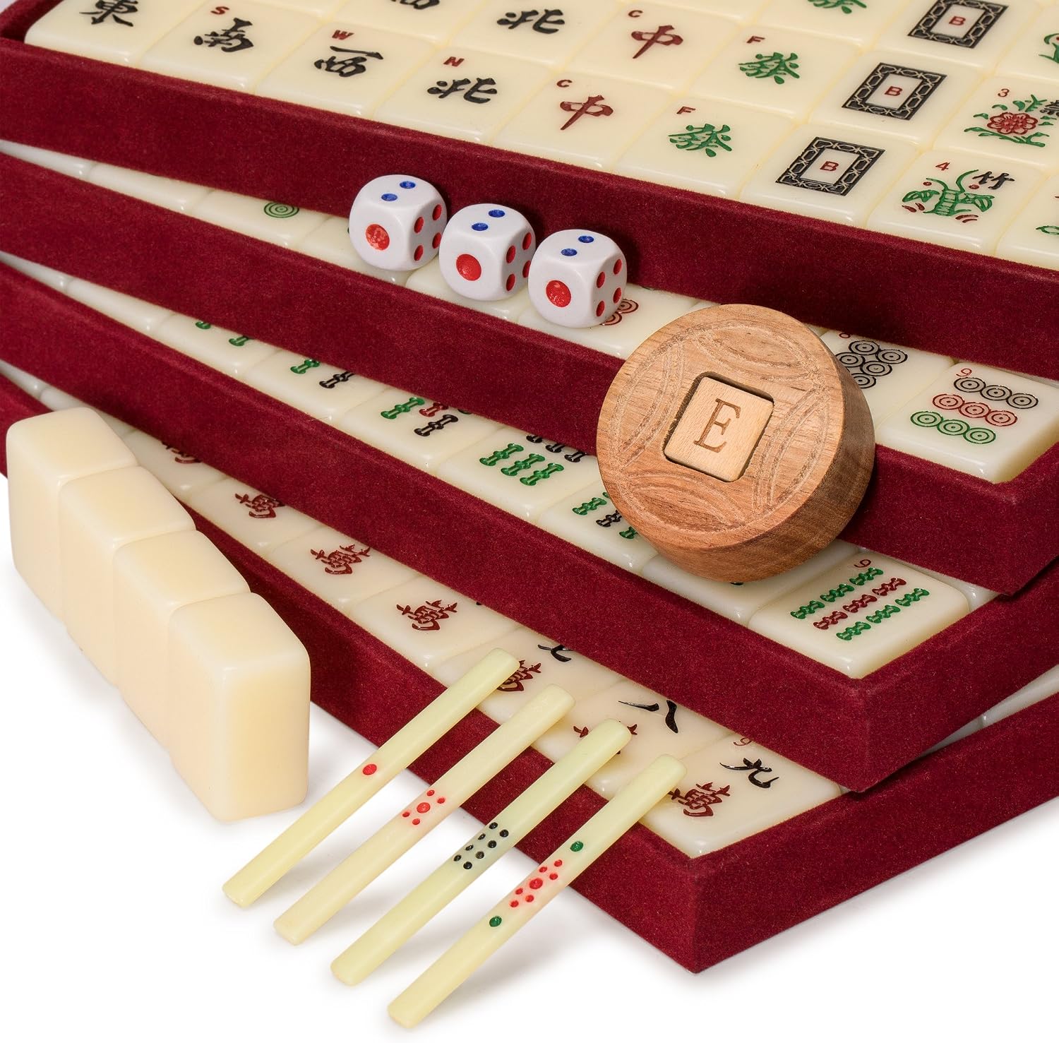 Yellow Mountain Imports Classic Chinese Mahjong Game Set, Emerald with 148 Medium-Size Translucent Green Tiles and Wooden Case