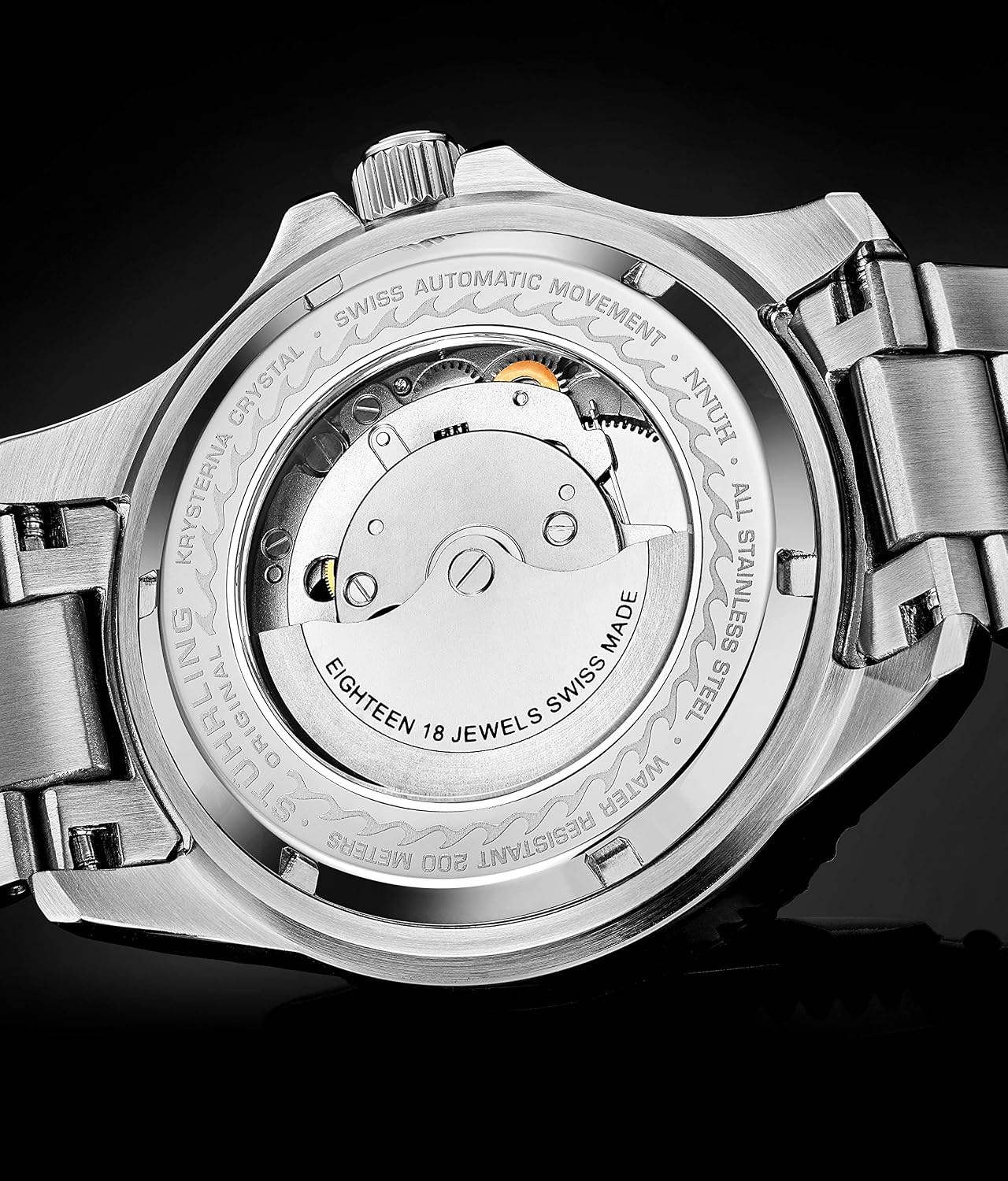 Stuhrling Original Mens Swiss Automatic Stainless Steel Professional DEPTHMASTER Dive Watch, 200 Meters Water Resistant