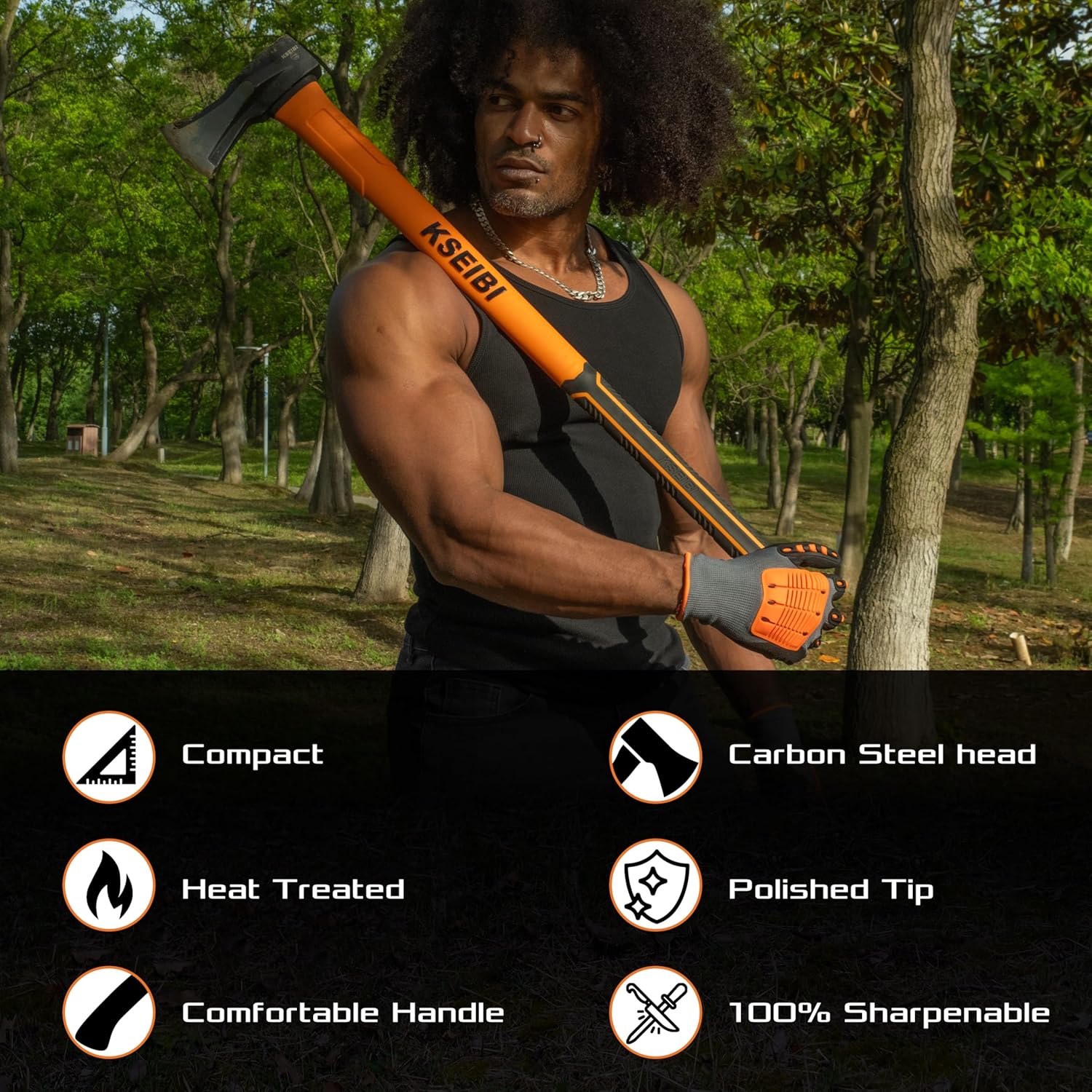 KSEIBI Wood Axe, Small Outdoor Camp Hatchet for Splitting and Kindling Wood