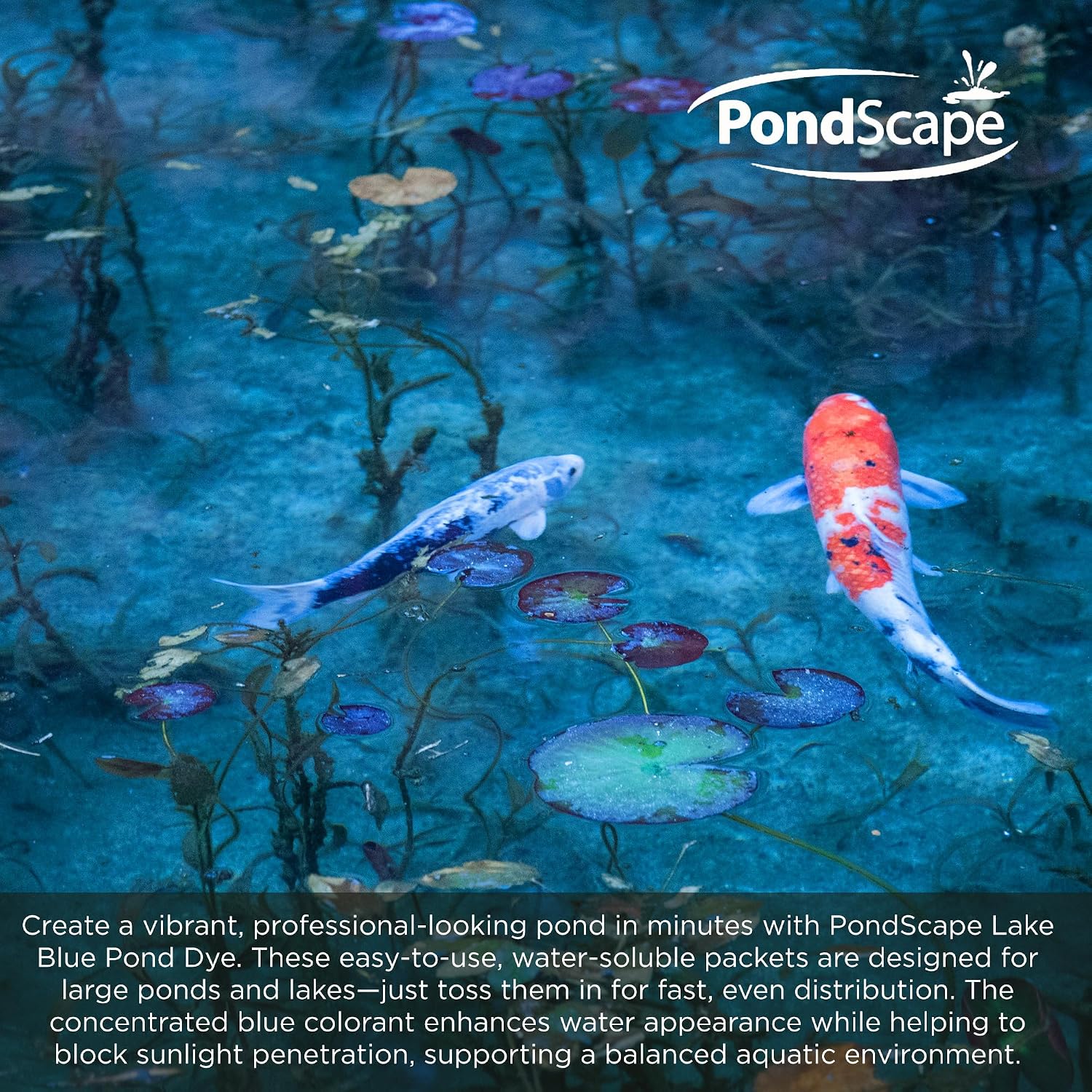 PONDSCAPE Lake Blue Pond Dye – Each Water Soluble Packets Treats 1/3 Acre, 3'-6' Deep - for Ponds