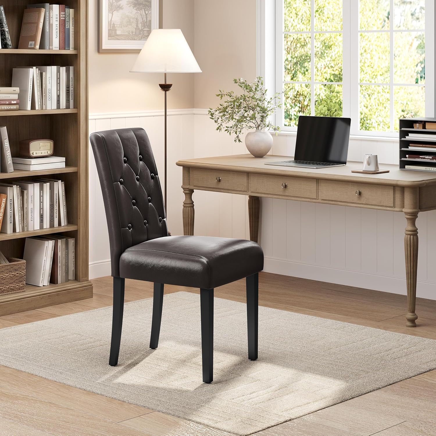 Yaheetech Dining Chairs Set of 2 Button Tufted Kitchen Chairs Brown
