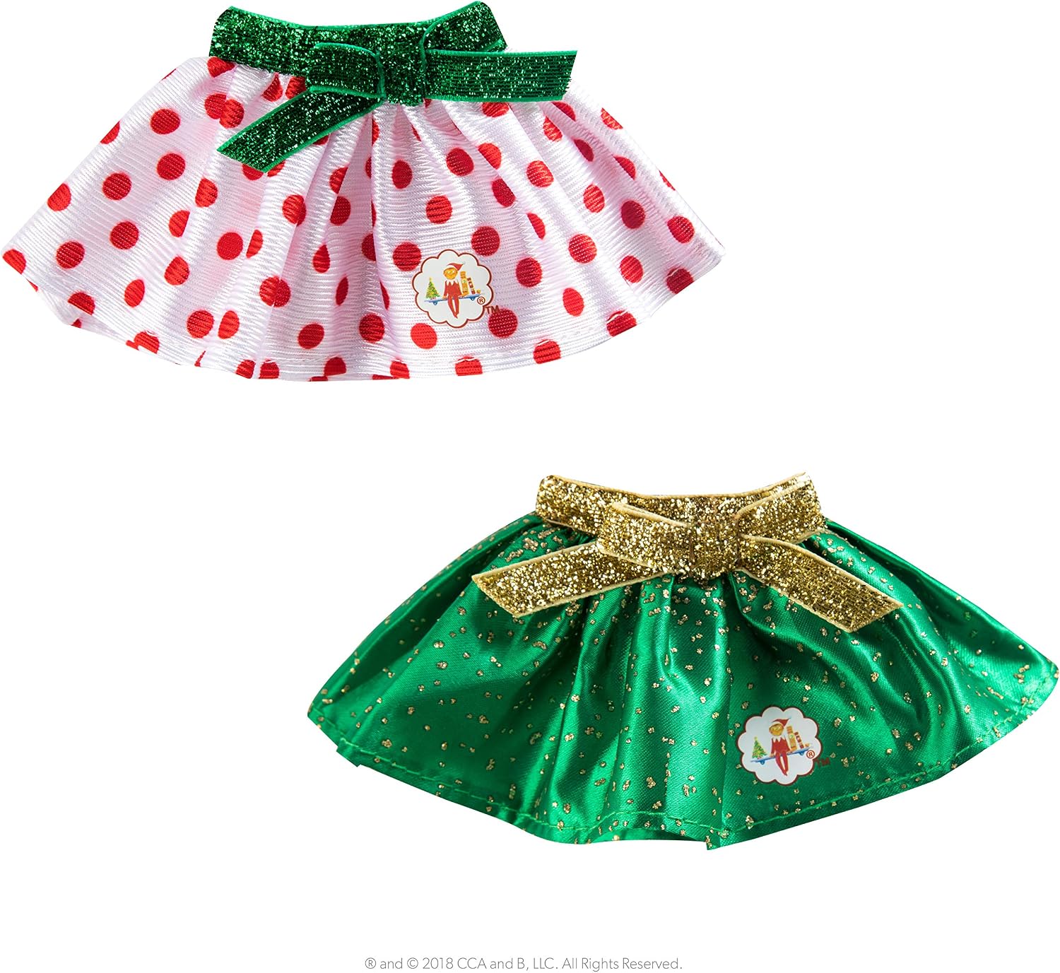 The Elf on the Shelf Party Skirt Set - 2 Holiday Skirt Value Pack - Dress Up Your Girl Elf for Holiday Parties in Green Or Polka Dot Set - Girl or
