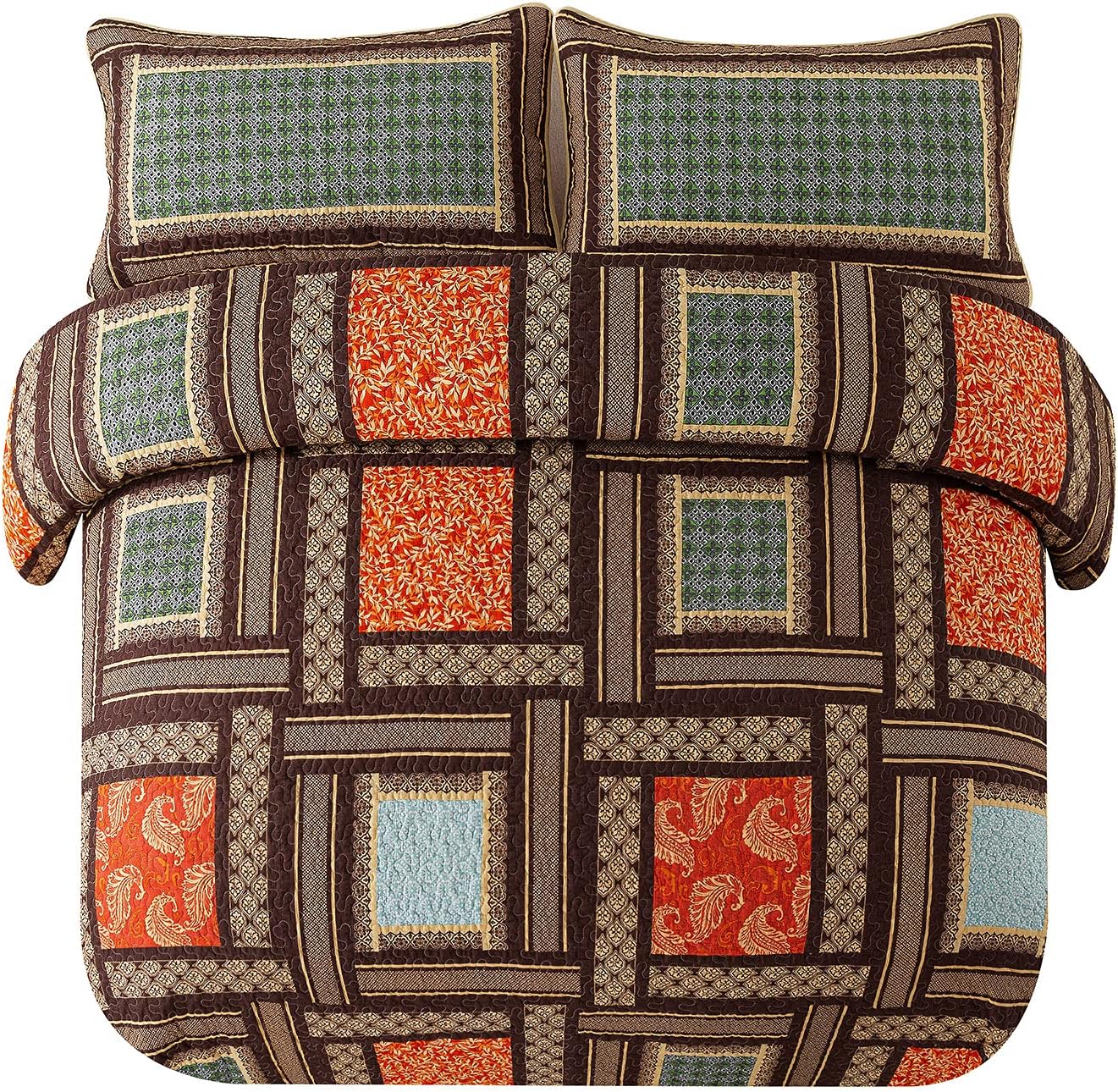 Striped Classical Cotton 3-Piece Patchwork Bedspread Quilt Sets, King Size