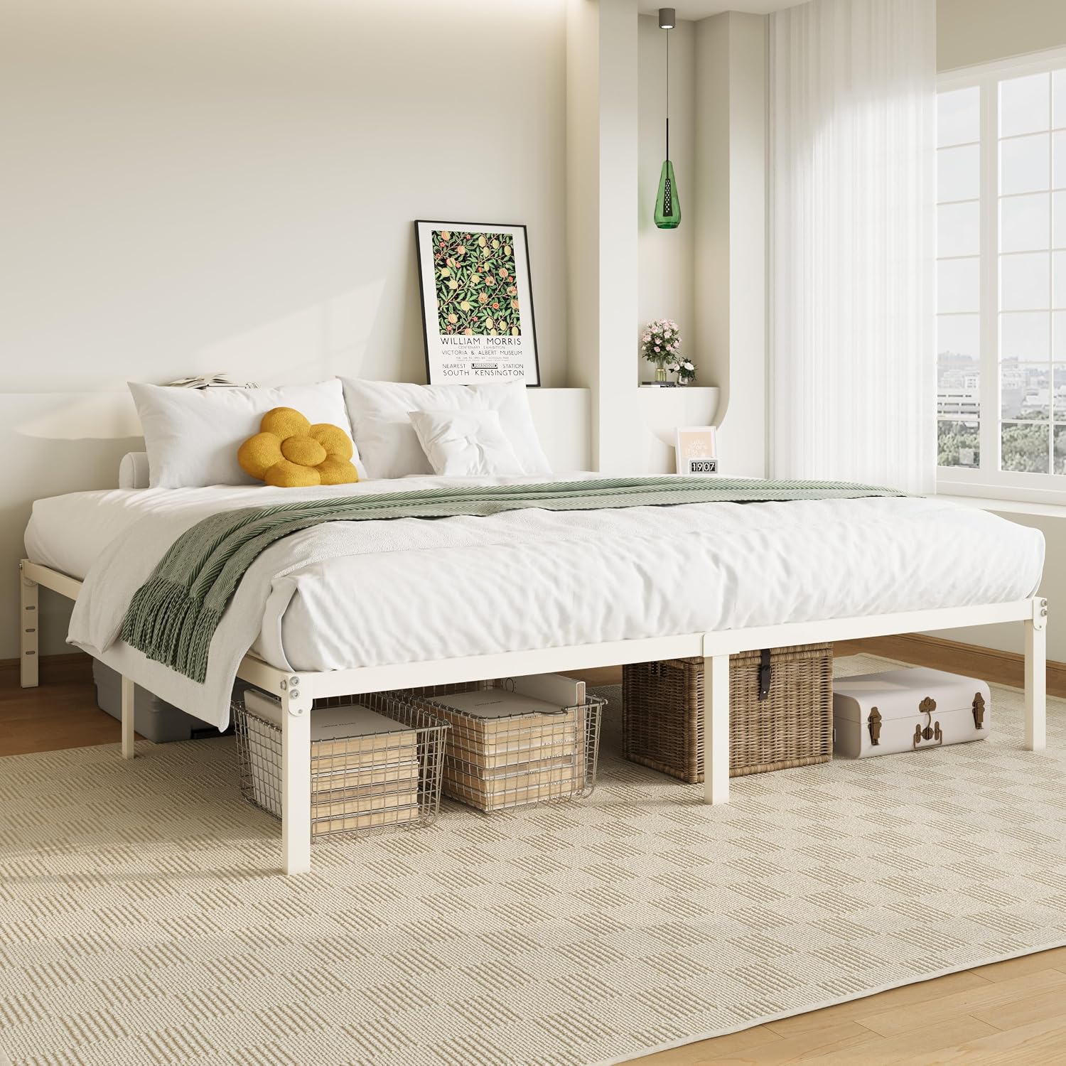 Allewie Full Size Bed Frame, 14 inch Metal Platform Beds with Storage Space, No Box Spring Needed and Easy Assembly, White