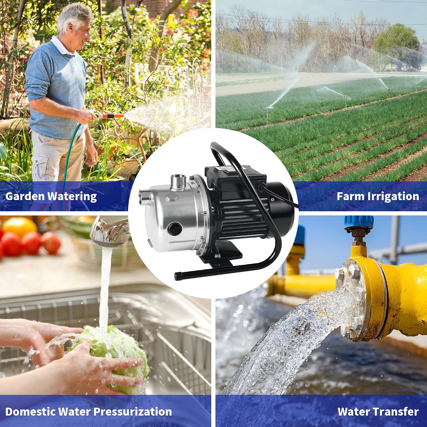 LANCHEZ 1.6 HP Shallow Well Pump, 1500 GPH Stainless Steel Water Transfer Pump, 115V Garden Irrigation Pump