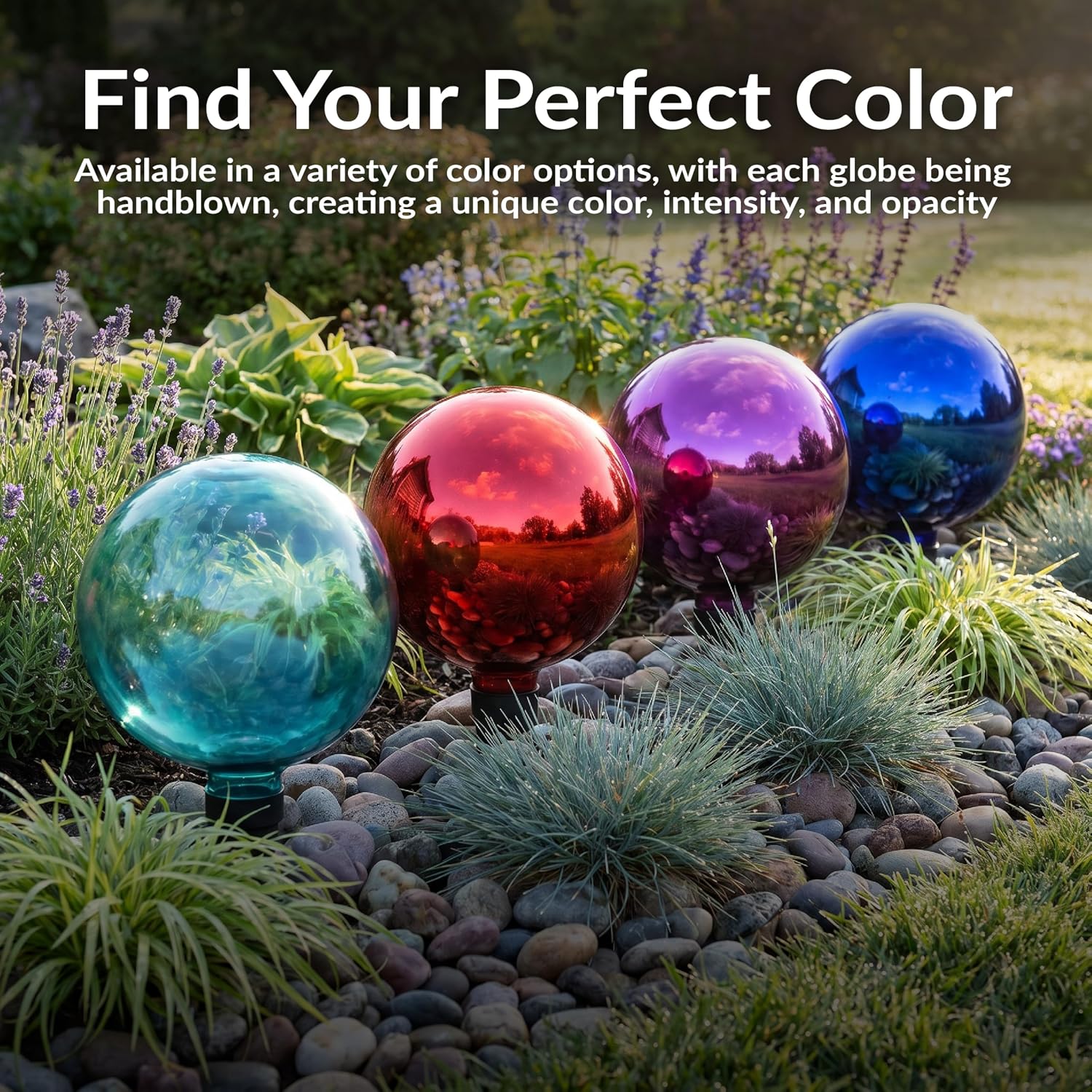Sunnydaze 10-Inch Handblown Mirrored Glass Gazing Ball, Red | Reflective Outdoor Garden Globe Sphere, for Yard, Patio, Flower Bed, Walkway, and Landscape Decor, Stainless Steel Finish