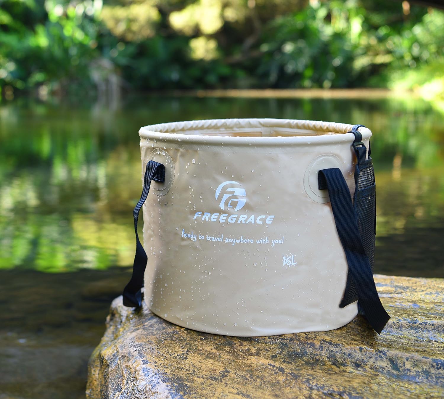 Freegrace Collapsible Bucket with Mesh Tool Pocket - 10L, 16L & 23L Portable Folding Water Container - Heavy Duty 500D Tarpaulin, BPA-Free Wash Basin for Camping, Fishing, RV, and Car Washing