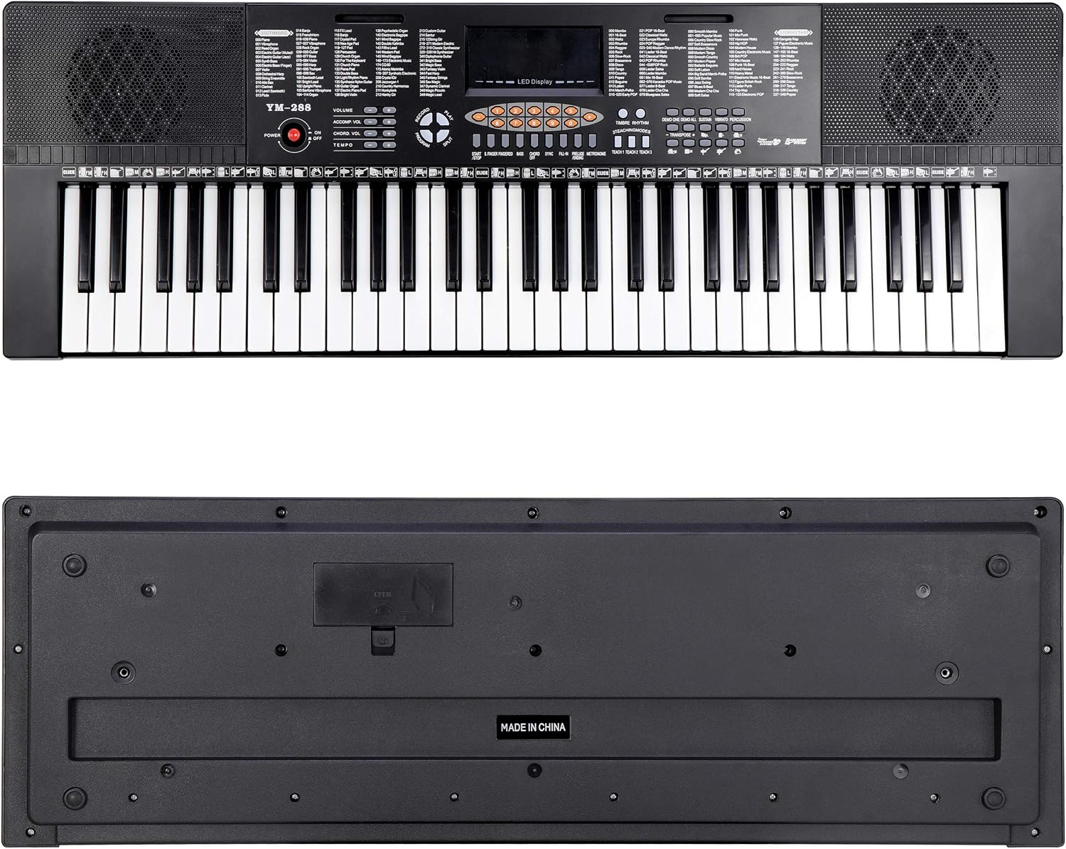 Saturnpower 61-Key Portable Electronic Keyboard Piano with Built In Speakers, Headphones, Microphone, Dual Power Supply, Piano Stand