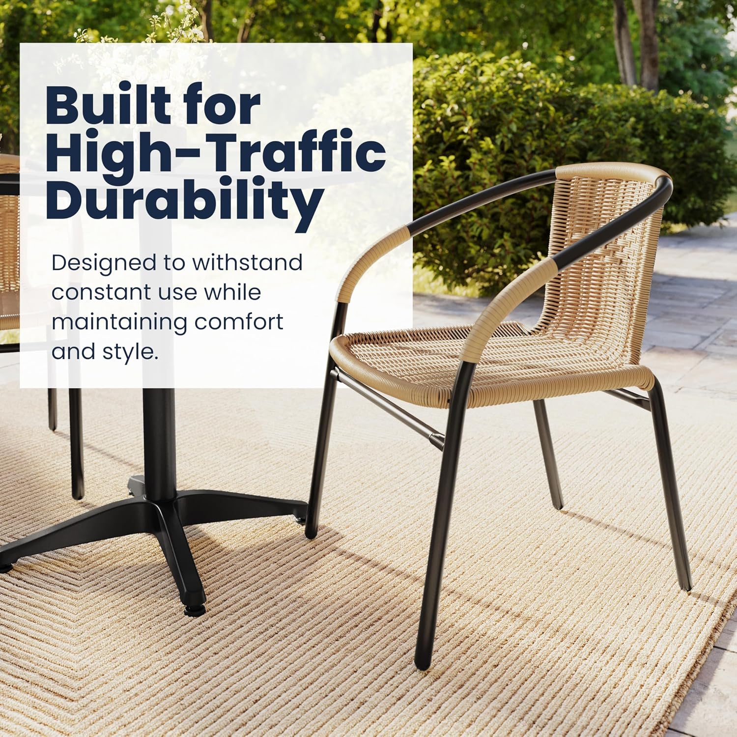 Flash Furniture Lila Modern Rattan Indoor/Outdoor Stackable Dining Chairs, Stacking Rattan Bistro Chairs for Patio or Restaurant, Set of 4, Brown | Commercial Grade, Indoor/Outdoor Use