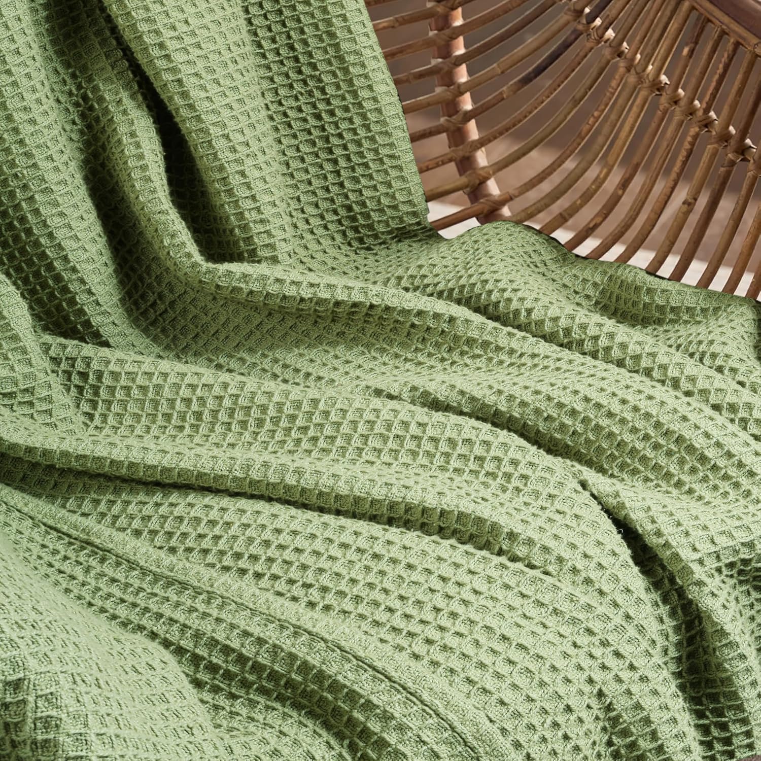 Tex Trend 100% Cotton Waffle Weave Blanket Queen Size - Soft, Breathable Cooling Blanket for Bed, Lightweight Cozy Summer & Spring Bedding, Grey, 90x90
