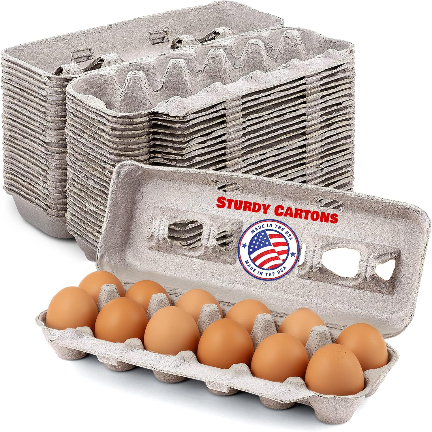 MT Products Blank Natural Pulp Egg Cartons Holds Up to Twelve Eggs 11.50" x 4.2" x 1.25" - Perfect for Chicken Farm (Pack of 15) - Made in the USA