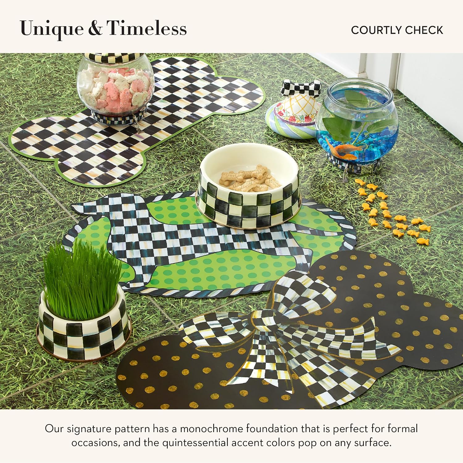MACKENZIE-CHILDS Pup Placemat, Black-and-White Courtly Bow